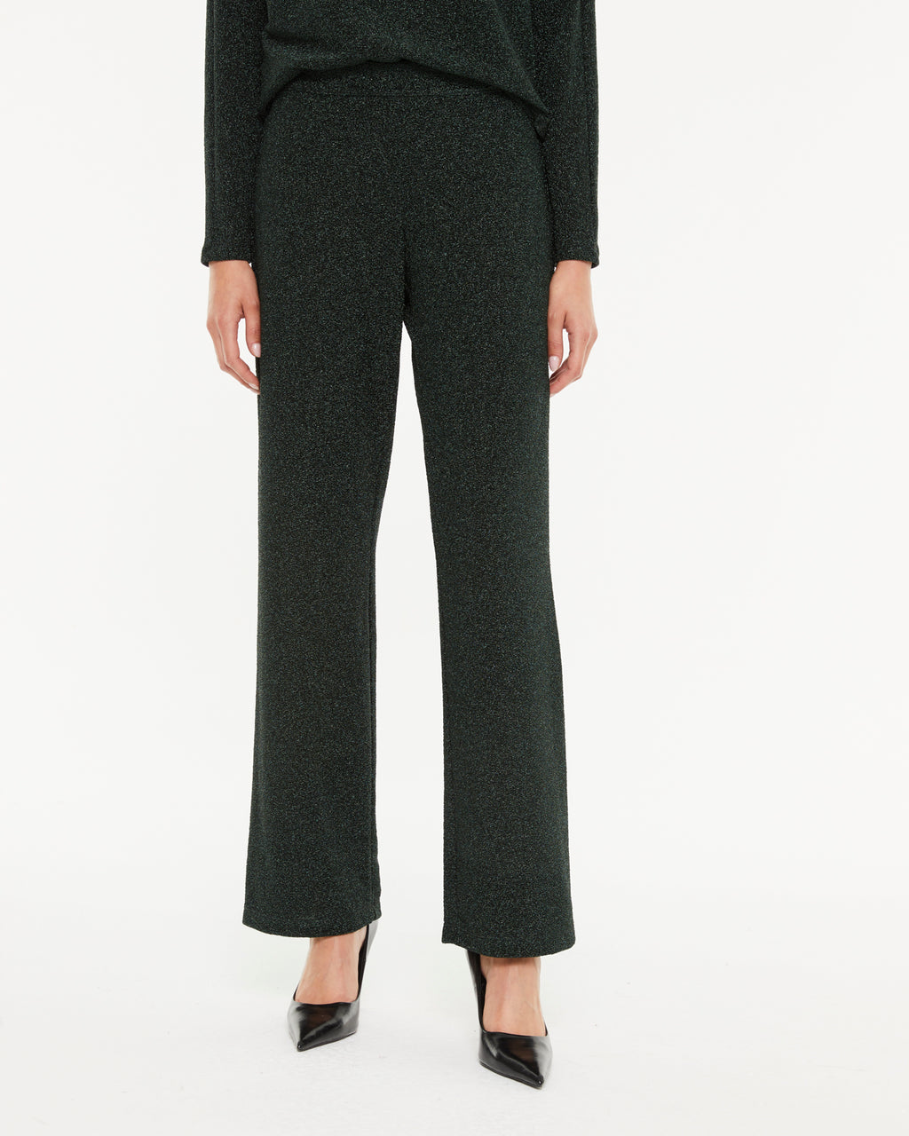 Women's wide-legged lurex knit trousers with elastic waistband
