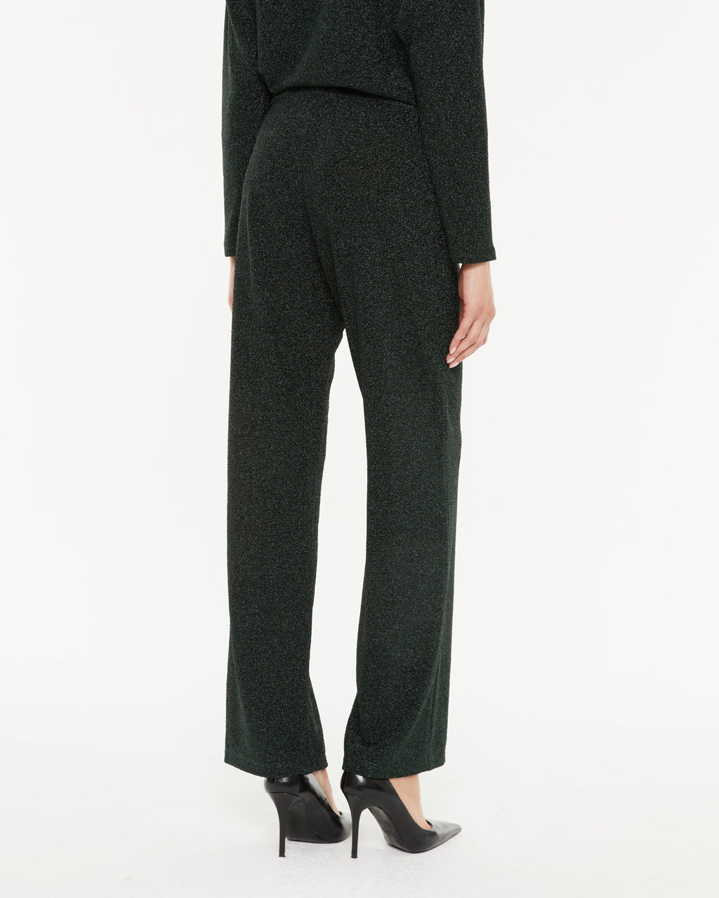 Women's wide-legged lurex knit trousers with elastic waistband