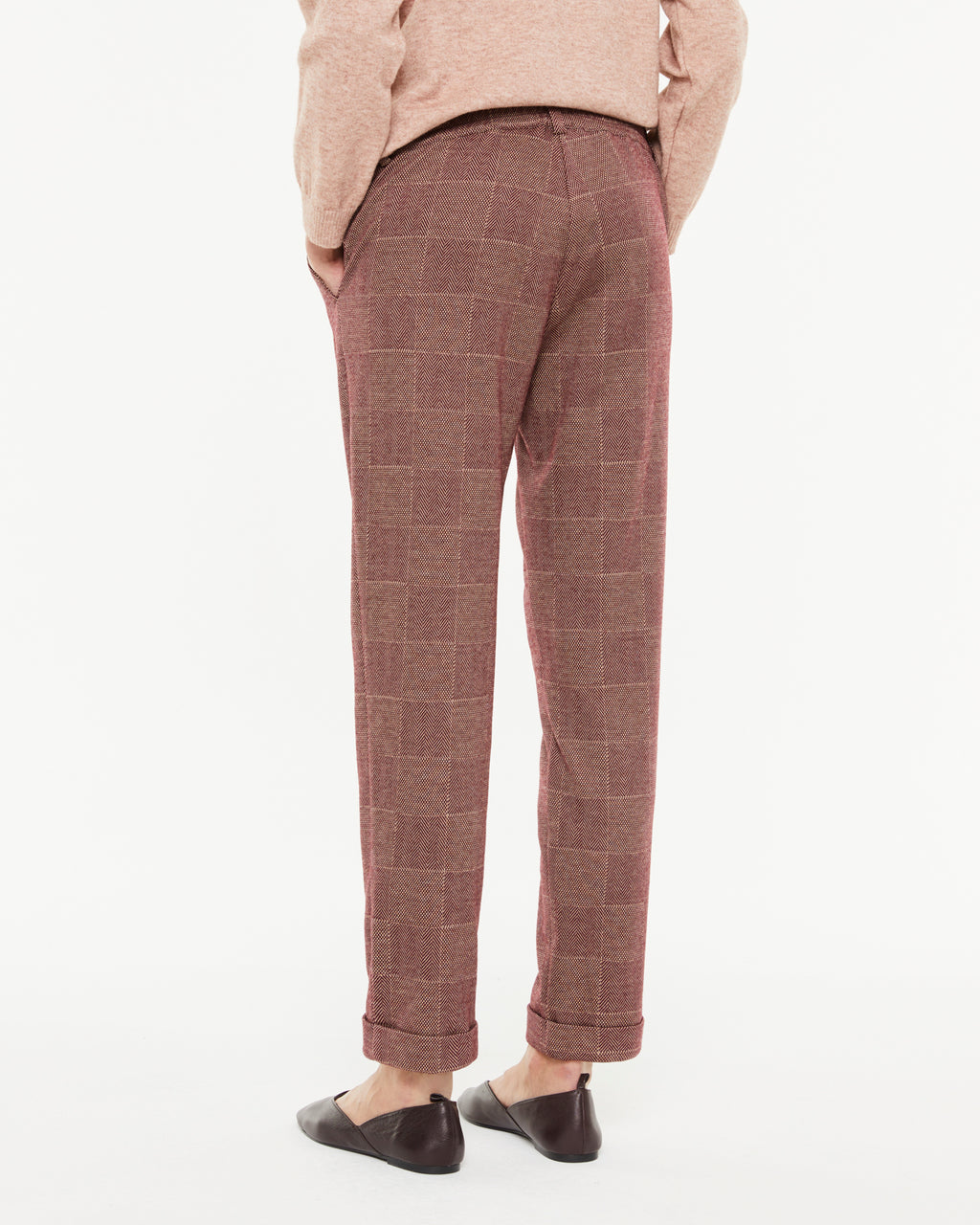 Pantalon droit pour femme avec tricot à carreaux et taille élastique