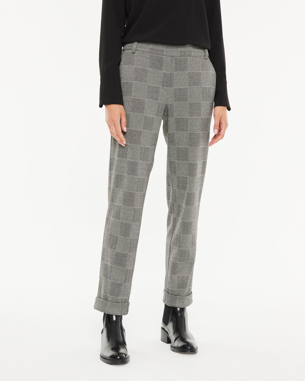 Pantalón recto de mujer punto cuadros cintura elástica
