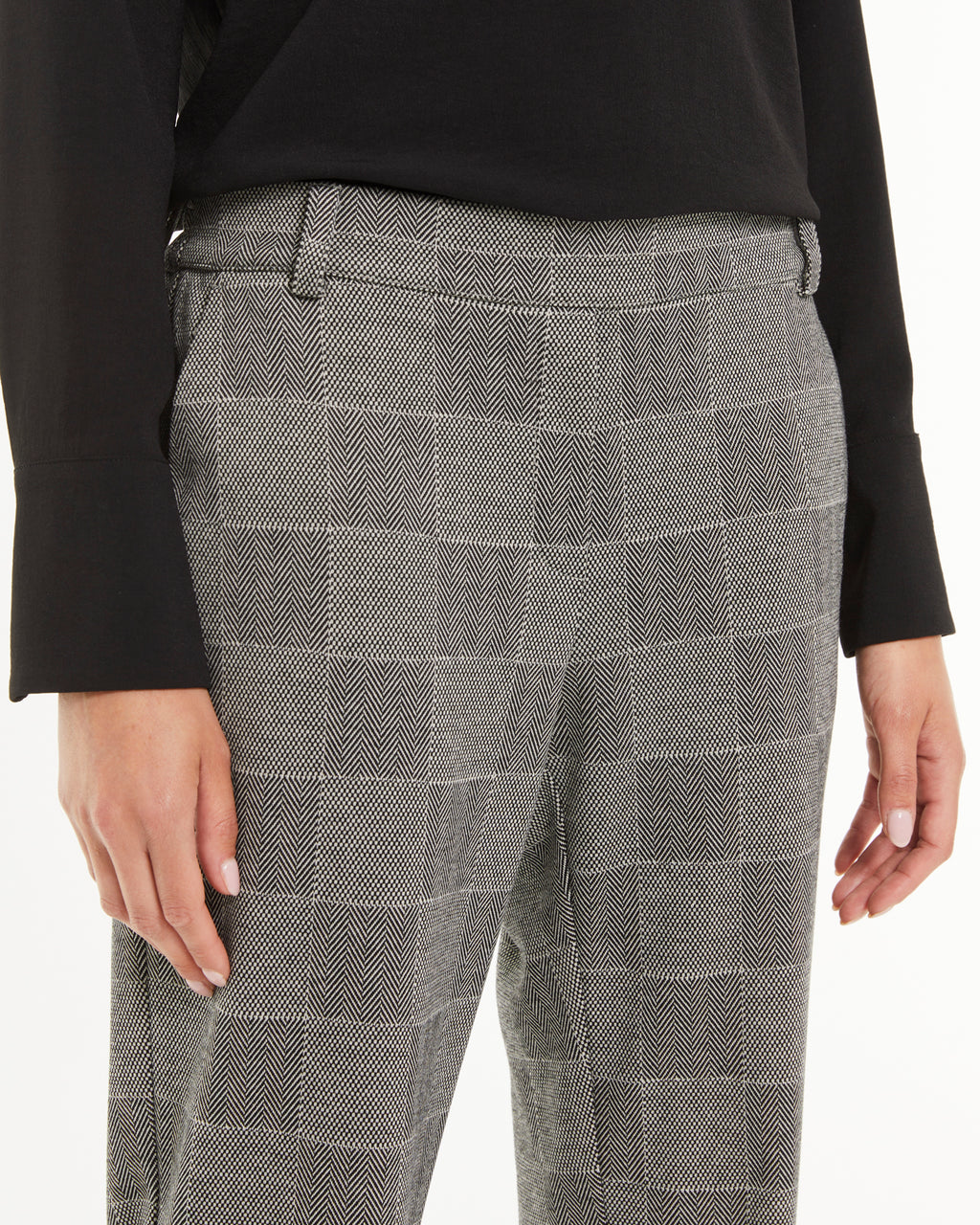 Pantalón recto de mujer punto cuadros cintura elástica