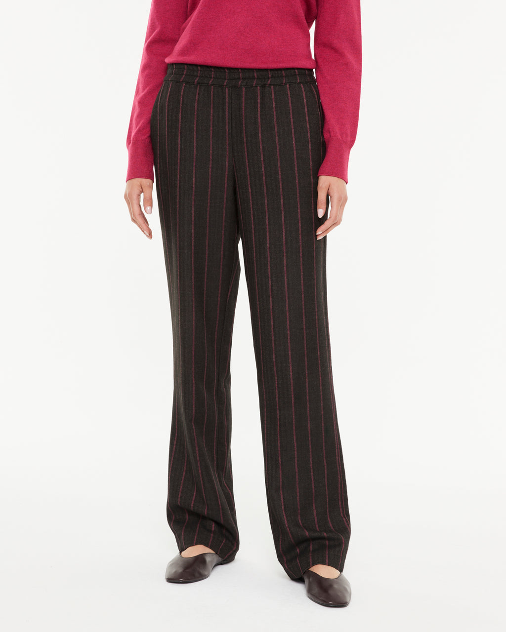Pantalón recto de mujer estampado rayas cintura elástica