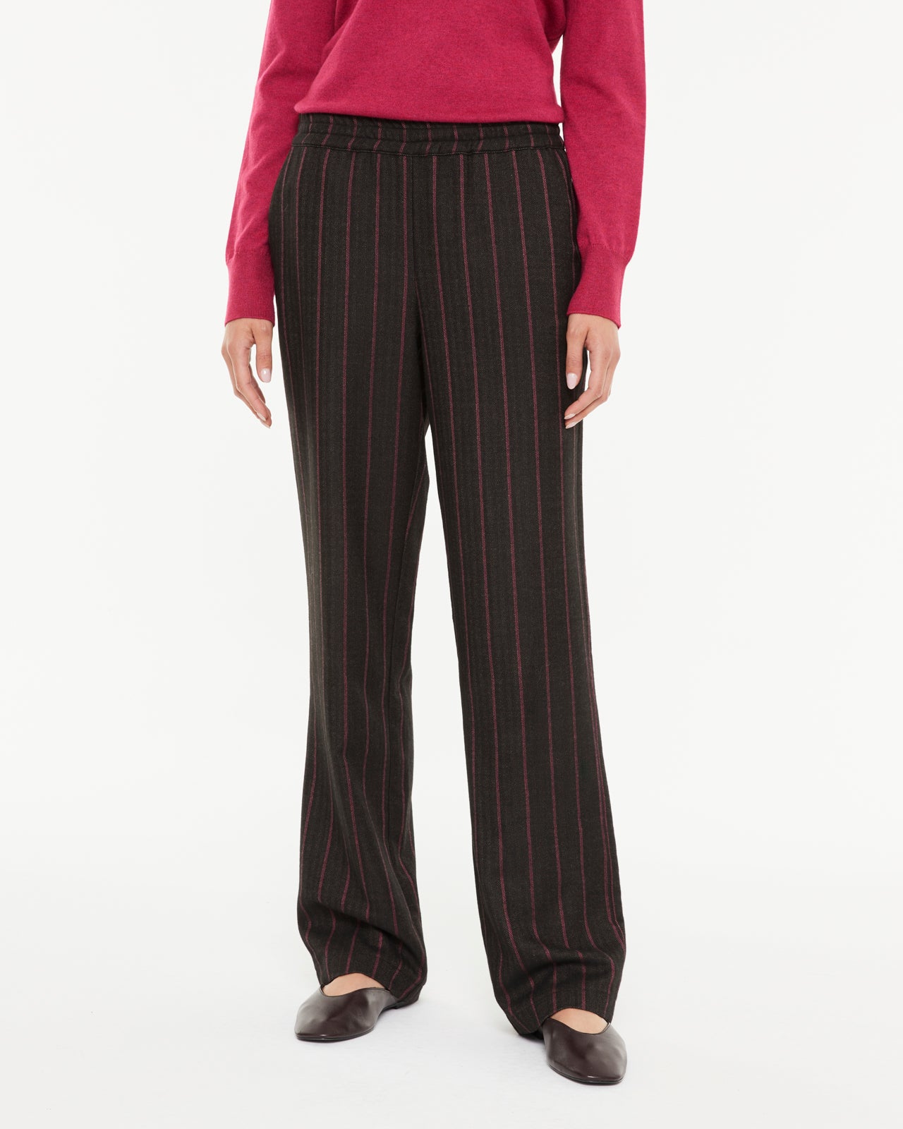 Pantalón recto de mujer estampado rayas cintura elástica