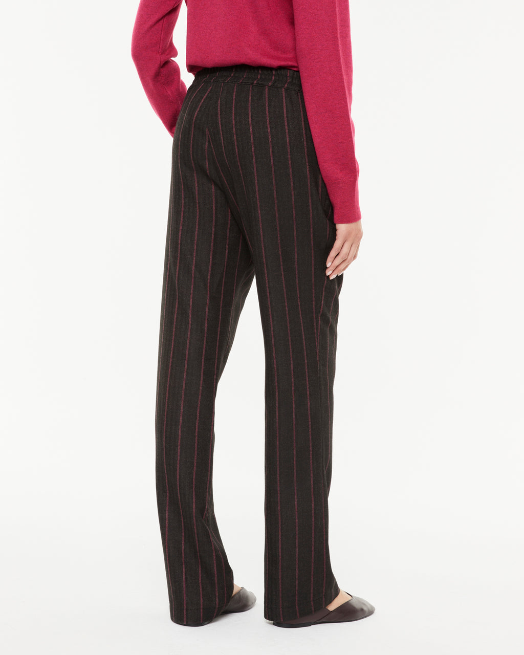 Pantalón recto de mujer estampado rayas cintura elástica