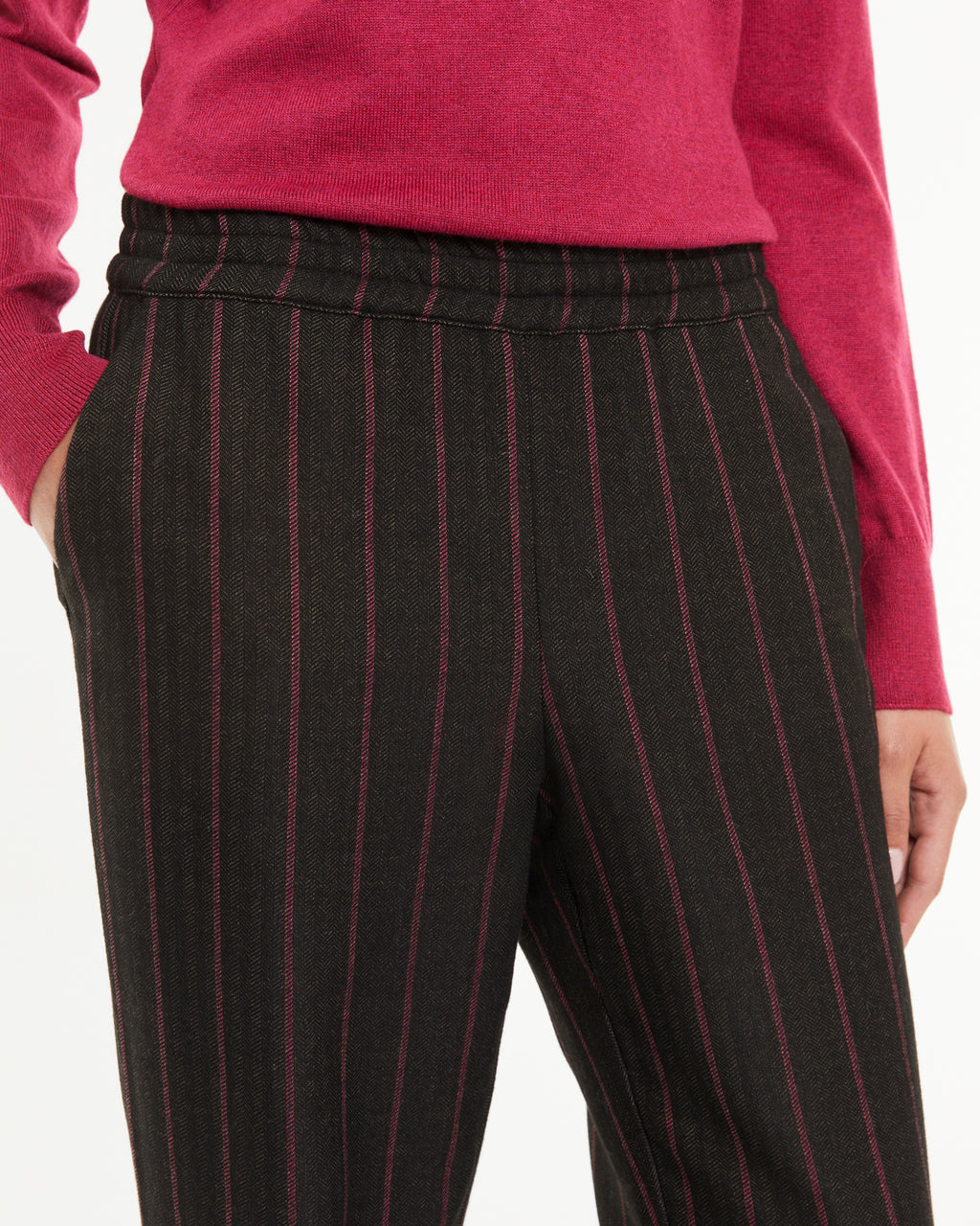 Pantalón recto de mujer estampado rayas cintura elástica