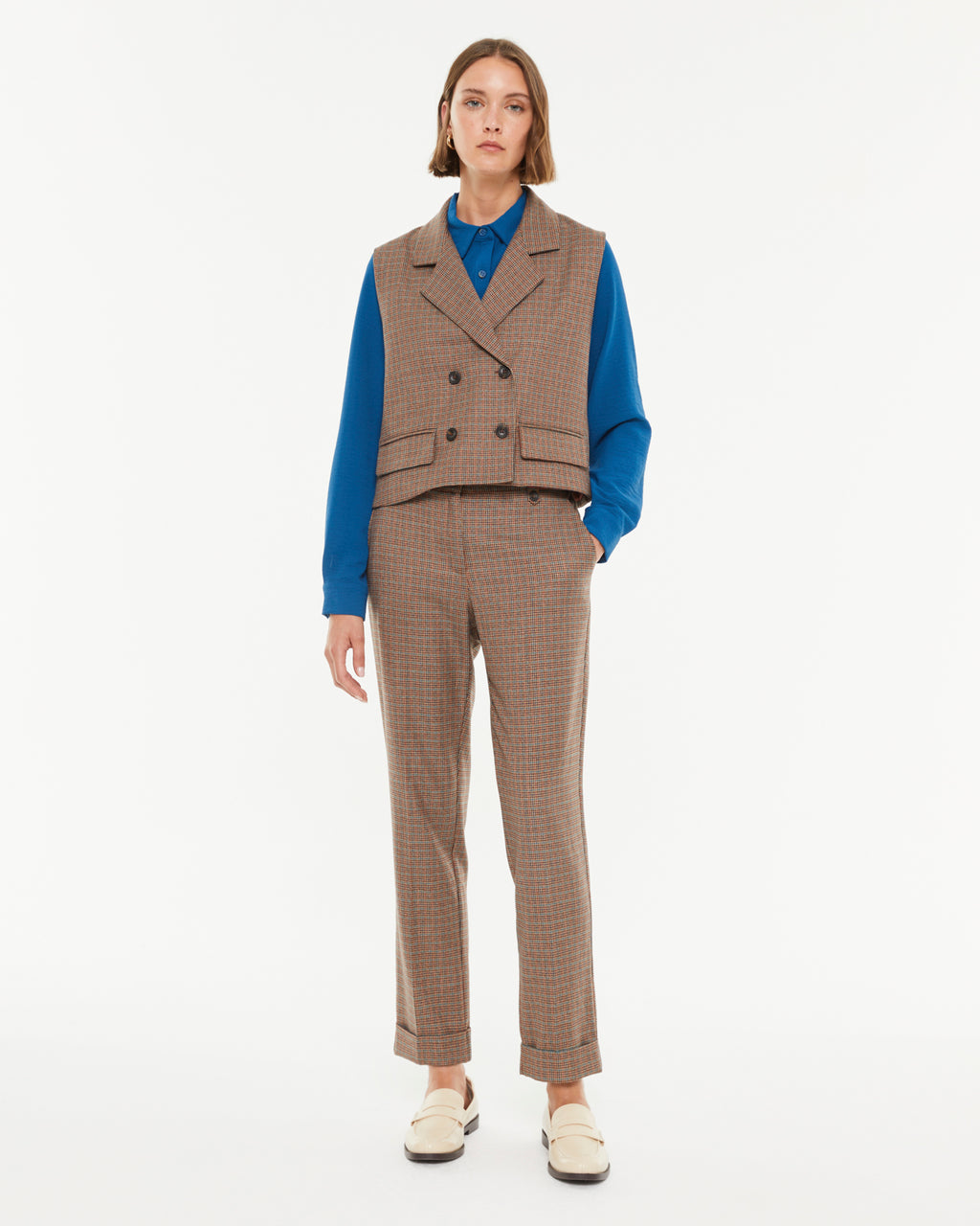 Pantalon droit pour femme à imprimé à carreaux