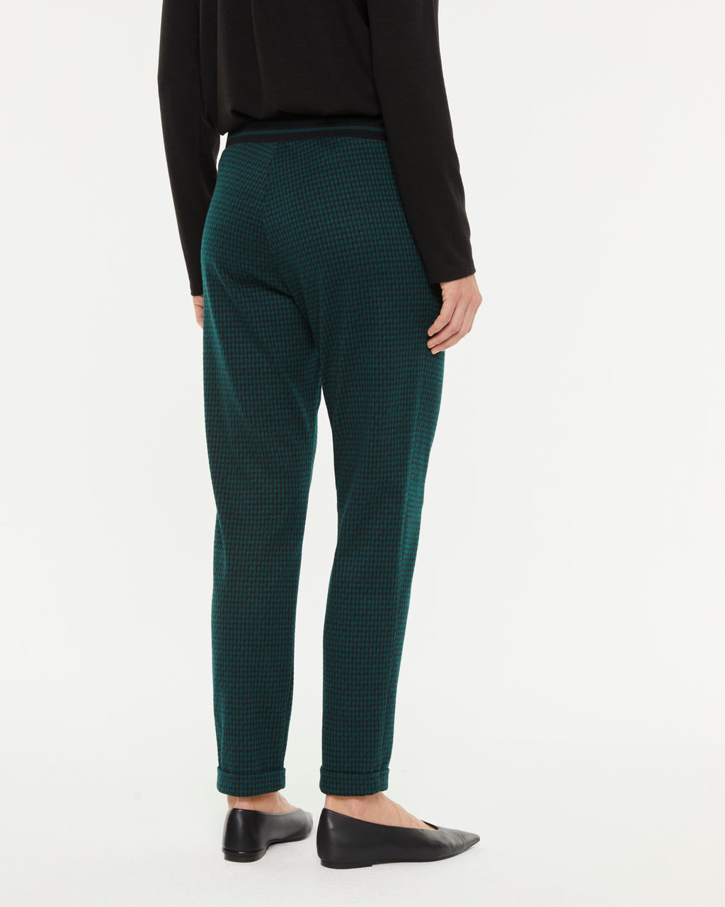 Pantalón recto en punto fantasía cuadros cintura elástica