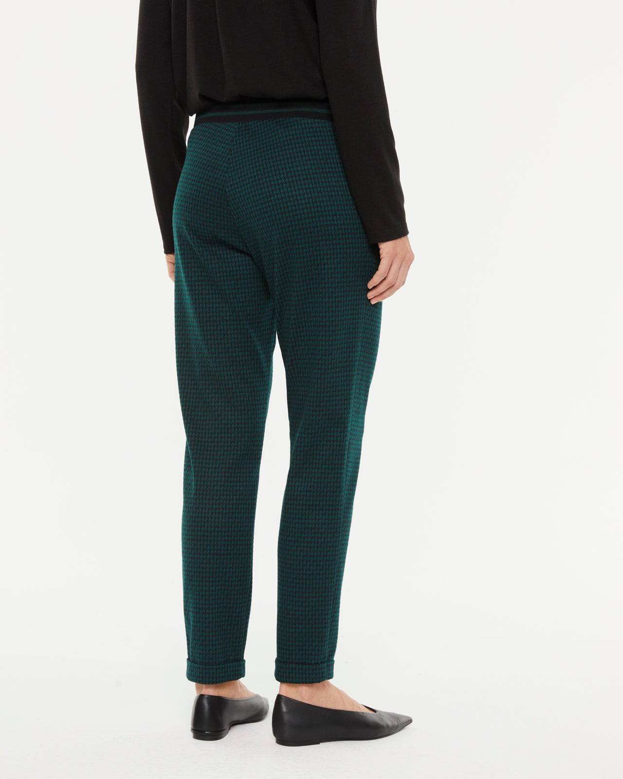 Pantalón recto en punto fantasía cuadros cintura elástica