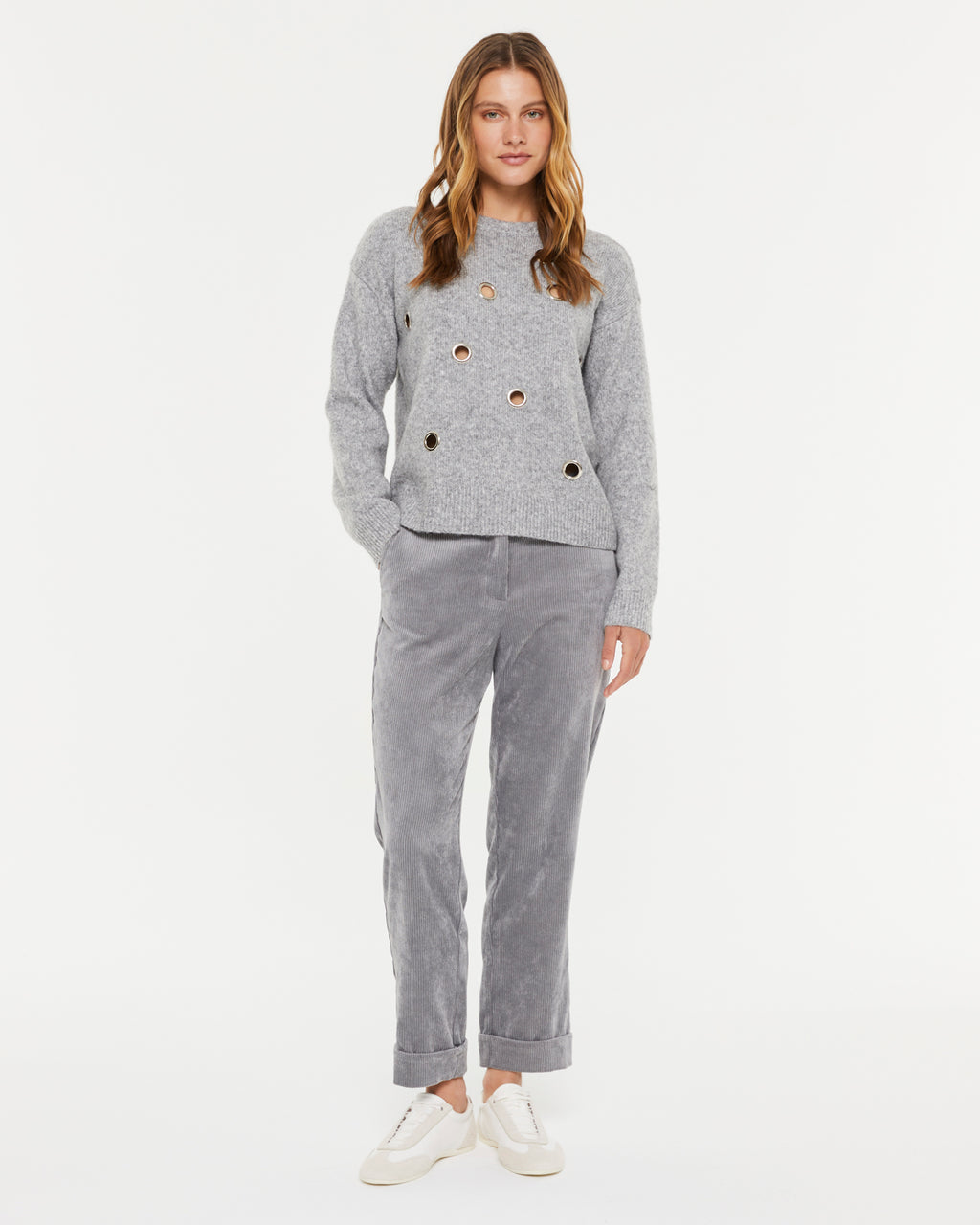 Pantalón recto de mujer de pana cintura elástica