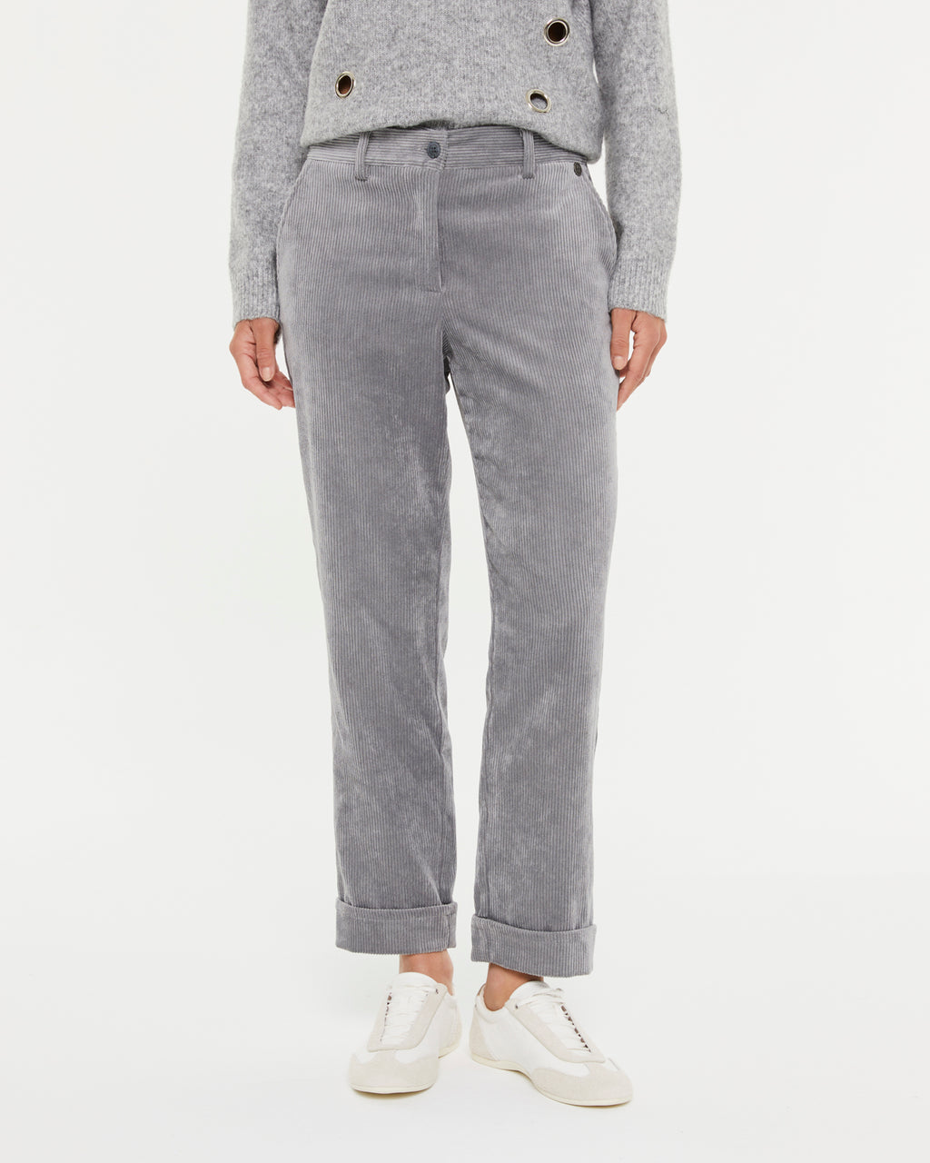 Pantalón recto de mujer de pana cintura elástica
