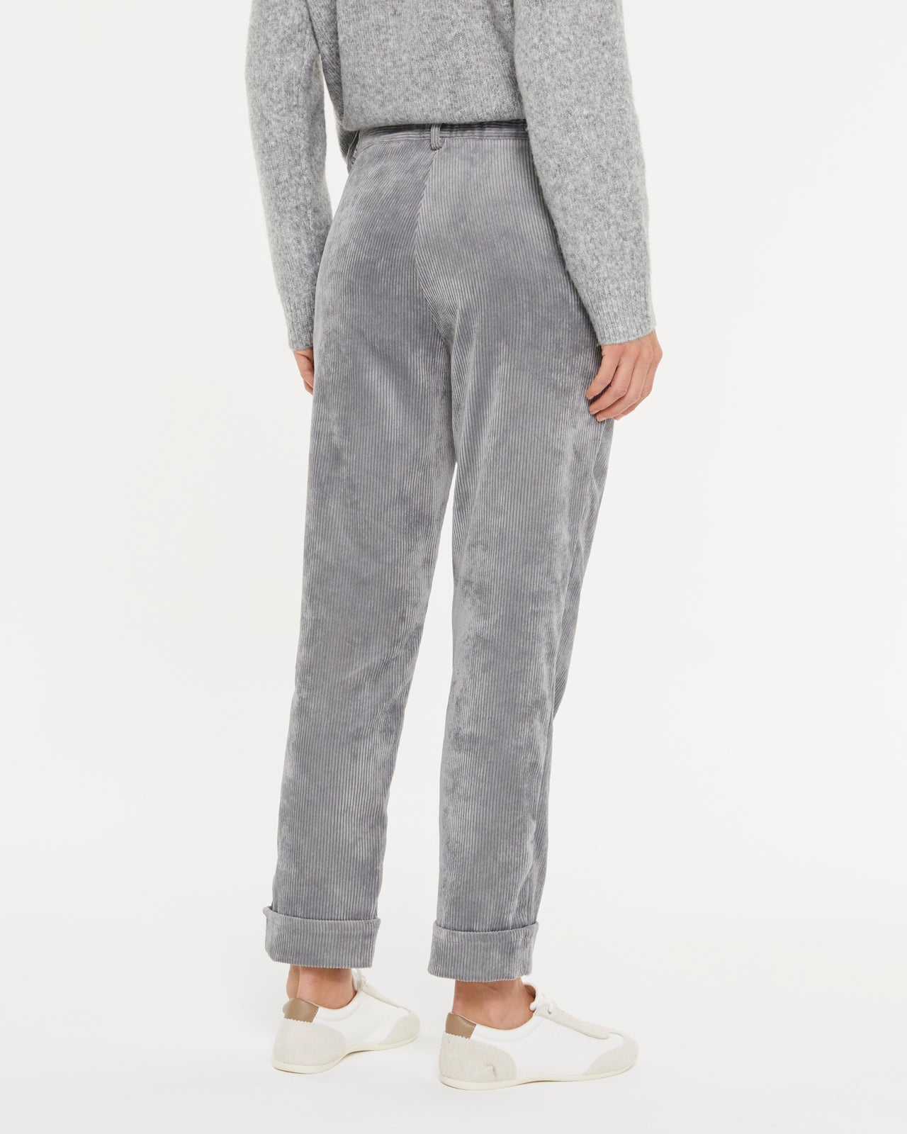 Pantalon droit en velours côtelé pour femme avec taille élastique