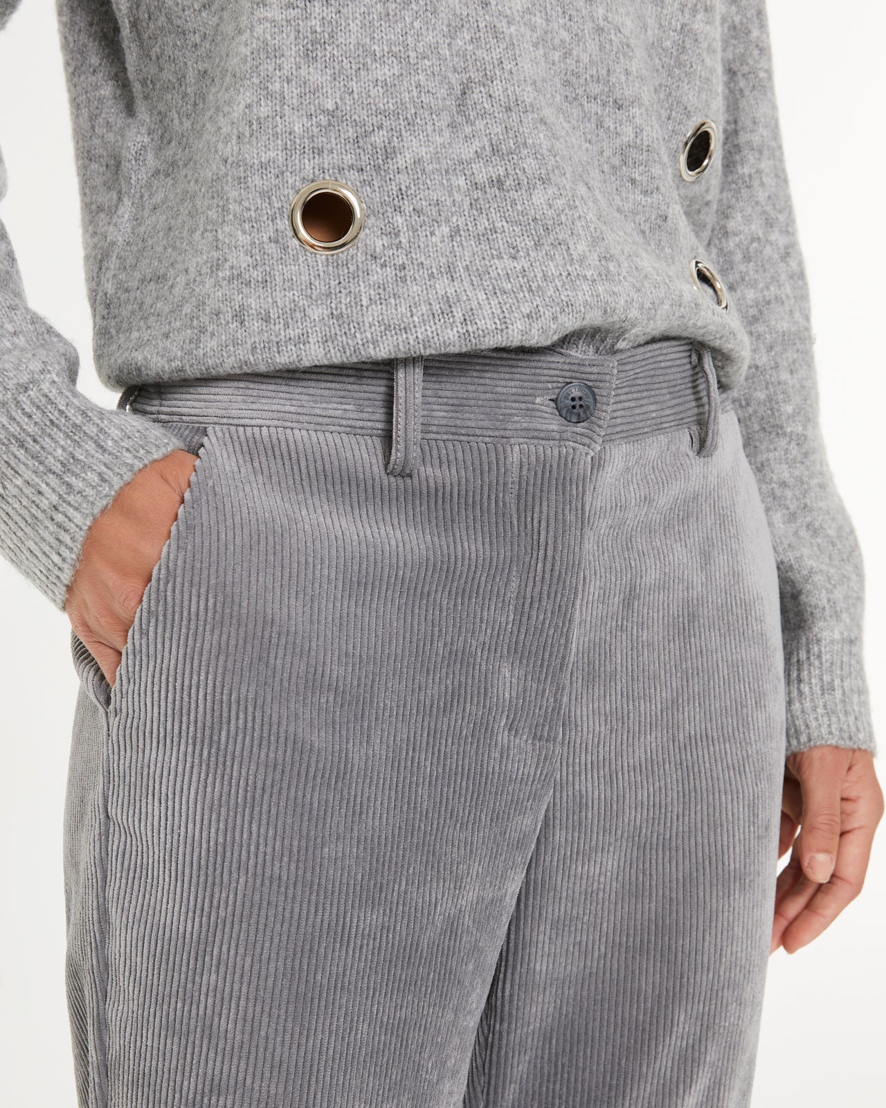 Pantalon droit en velours côtelé pour femme avec taille élastique