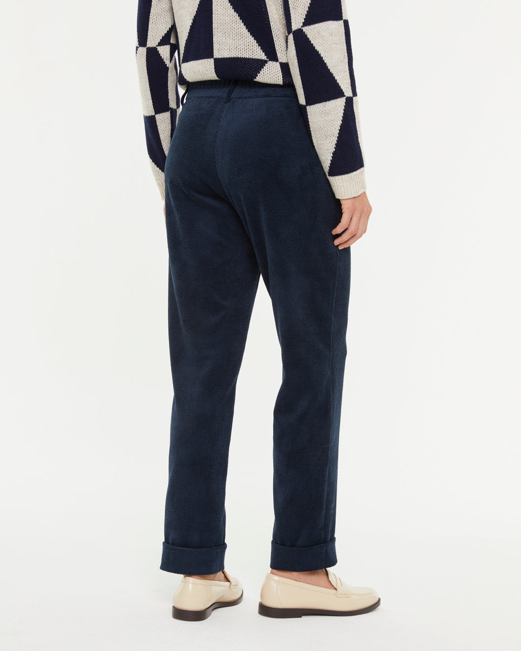 Pantalon droit en velours côtelé pour femme avec taille élastique