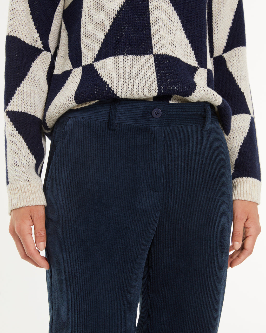 Pantalon droit en velours côtelé pour femme avec taille élastique