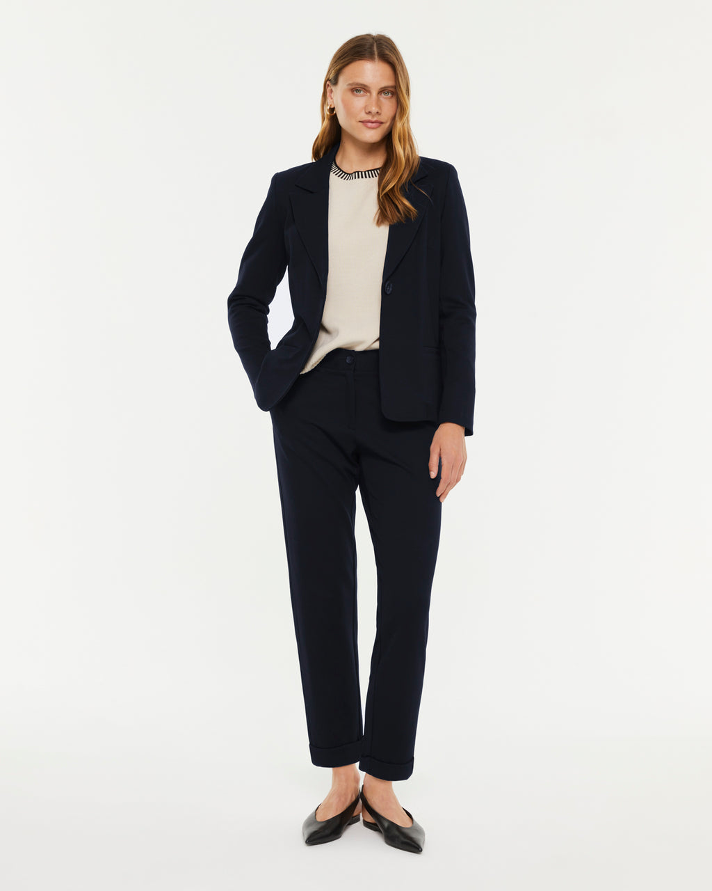 Pantalón recto de mujer punto roma cintura elástica