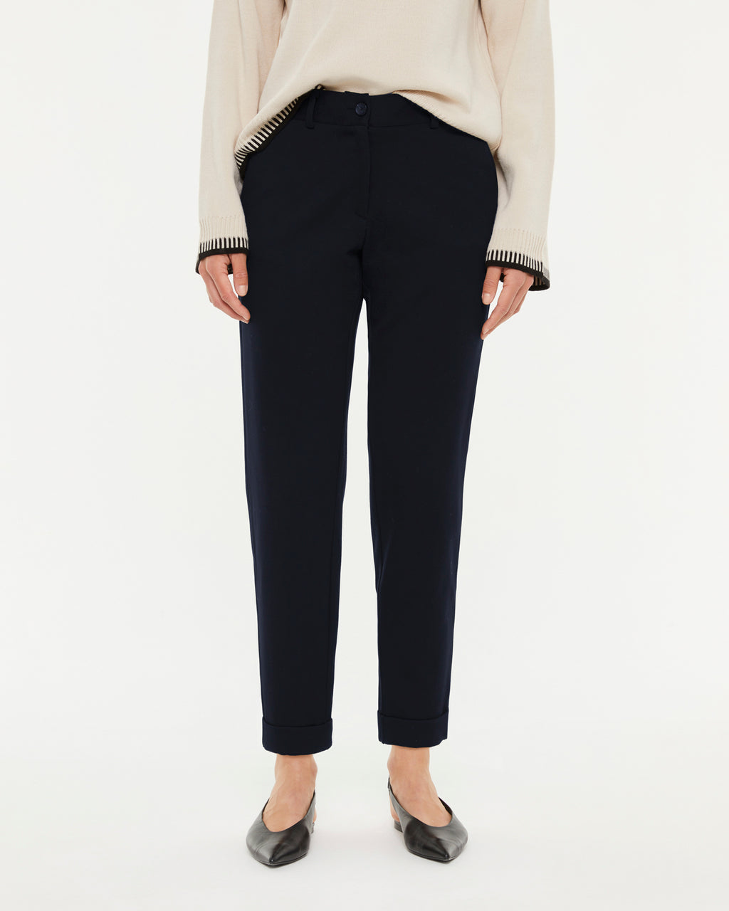 Pantalón recto de mujer punto roma cintura elástica