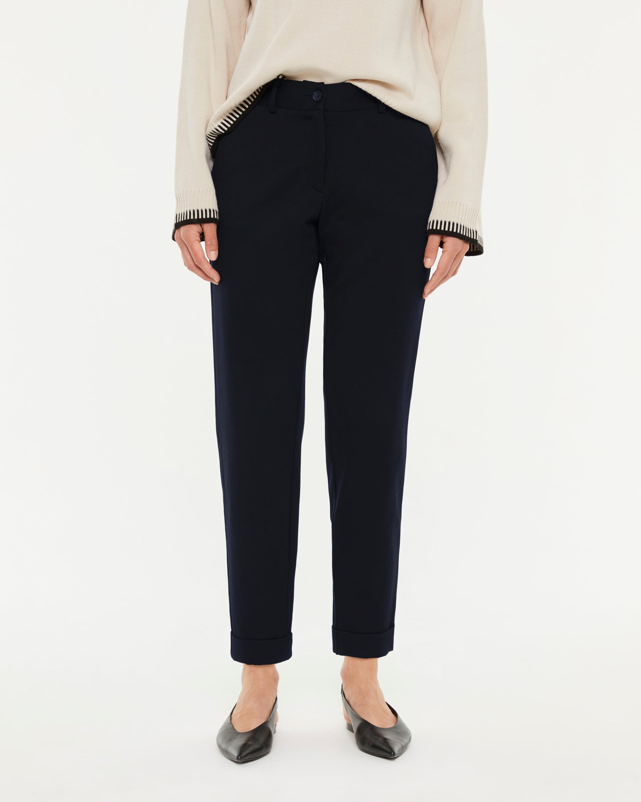 Pantalón recto de mujer punto roma cintura elástica