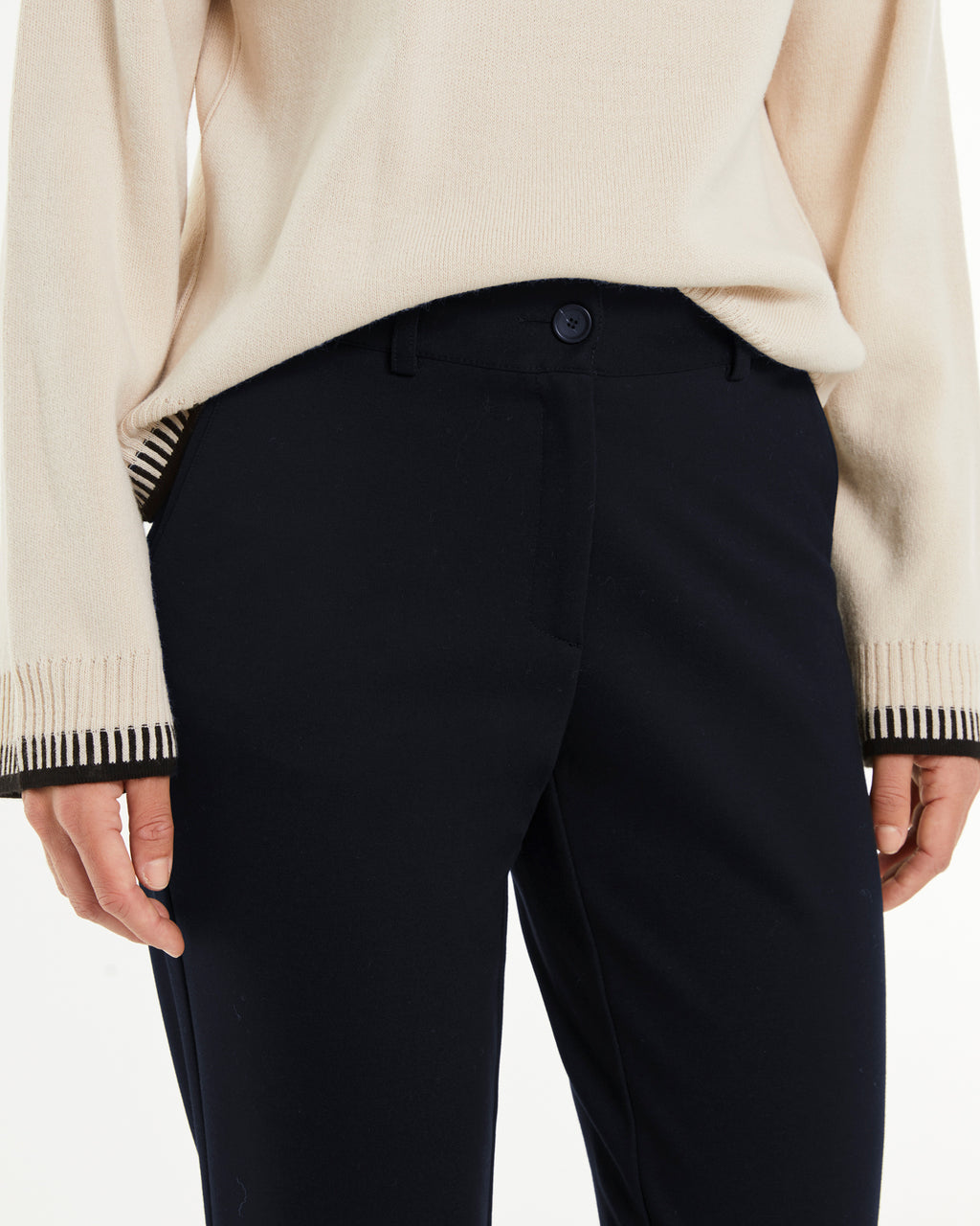 Pantalón recto de mujer punto roma cintura elástica