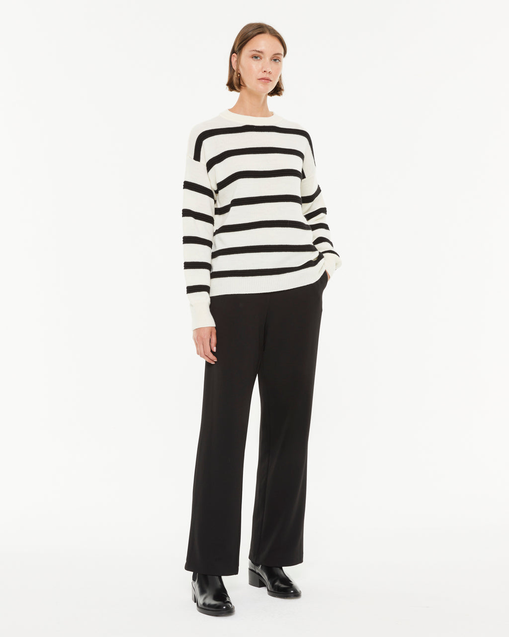 Pantalon large en tricot pour femme avec taille élastique