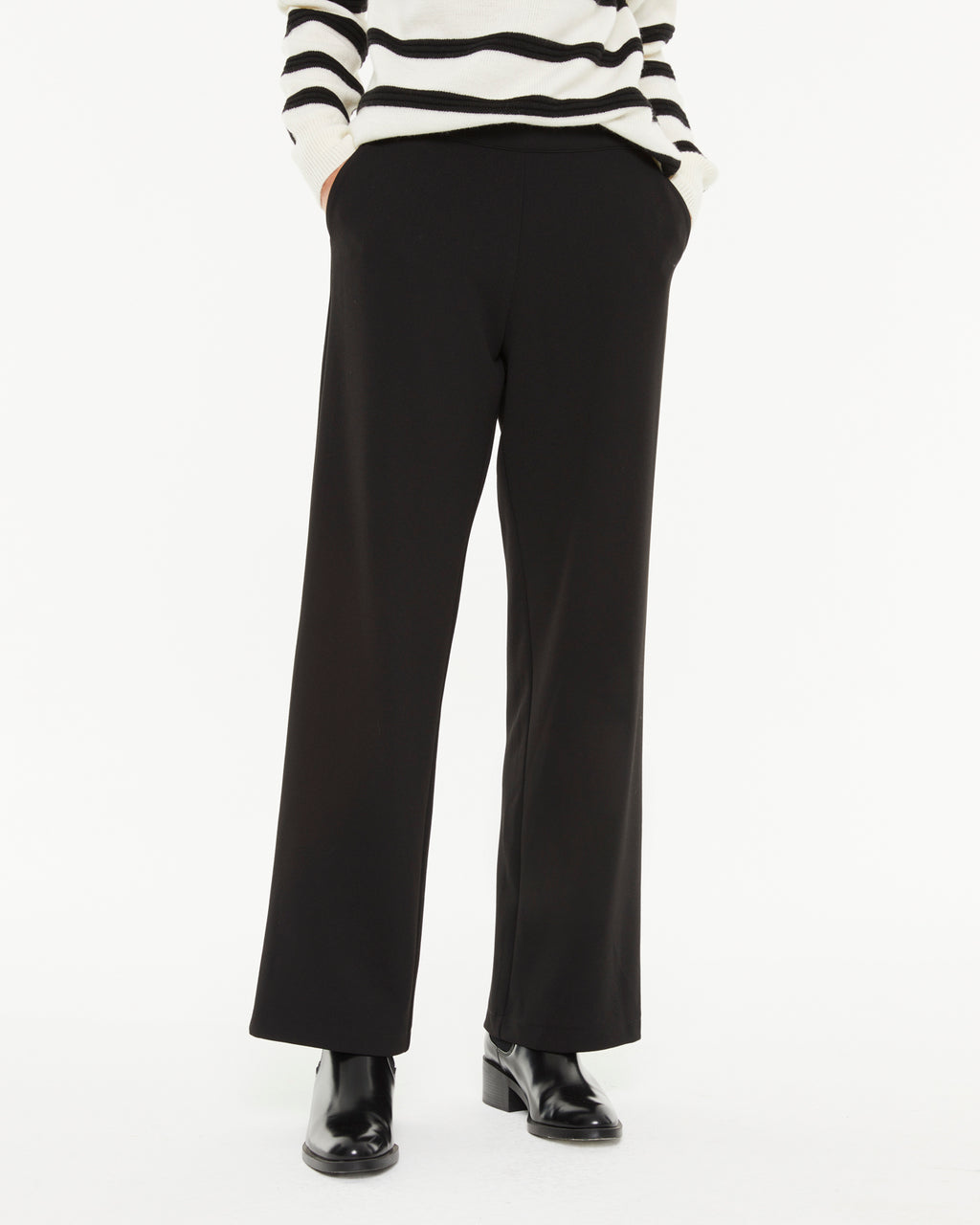 Pantalon large en tricot pour femme avec taille élastique