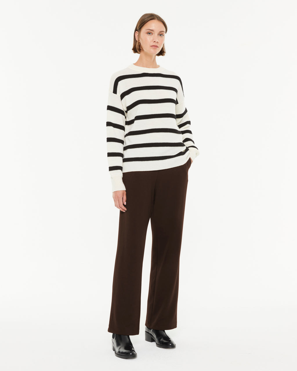 Pantalon large en tricot pour femme avec taille élastique