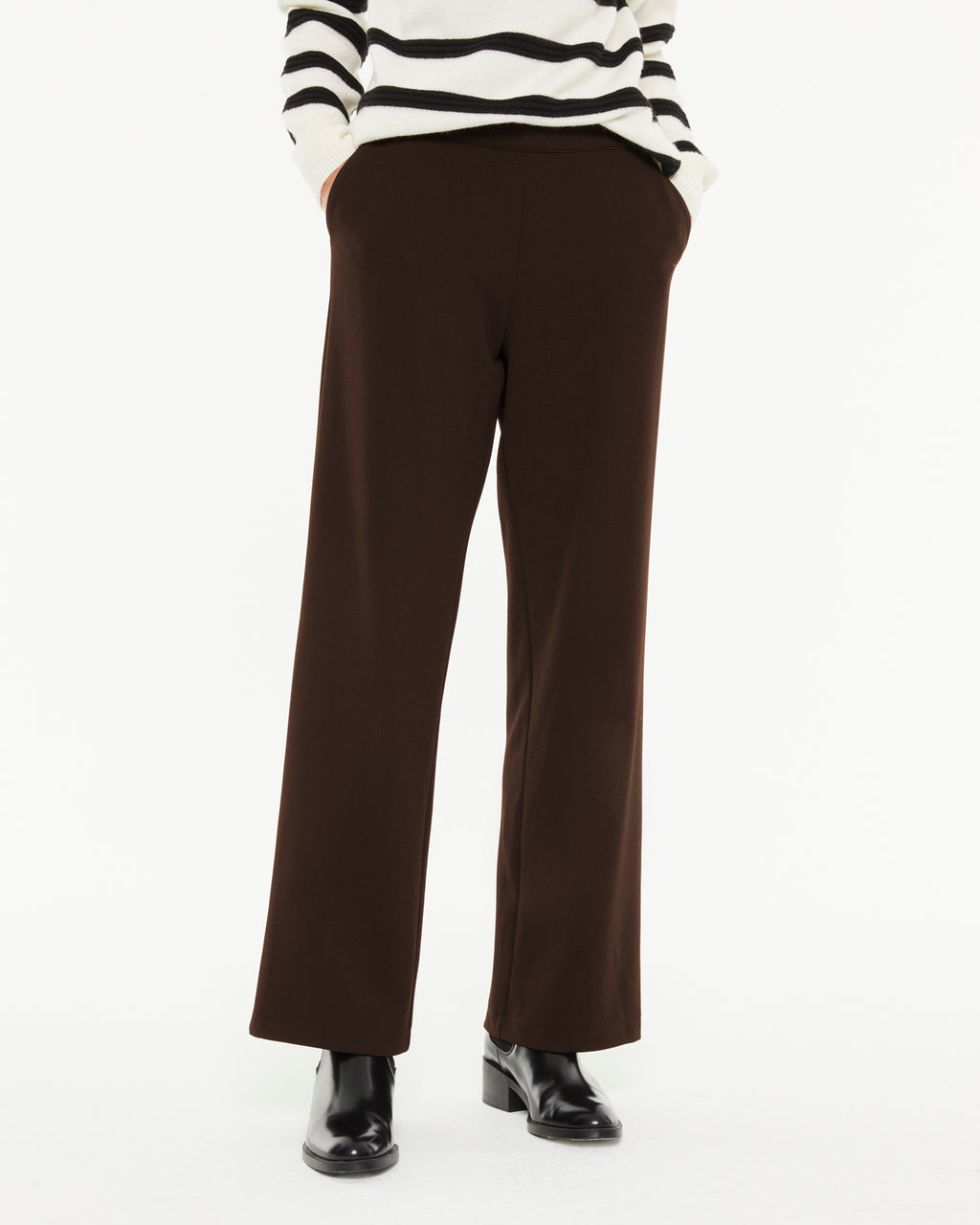 Pantalon large en tricot pour femme avec taille élastique