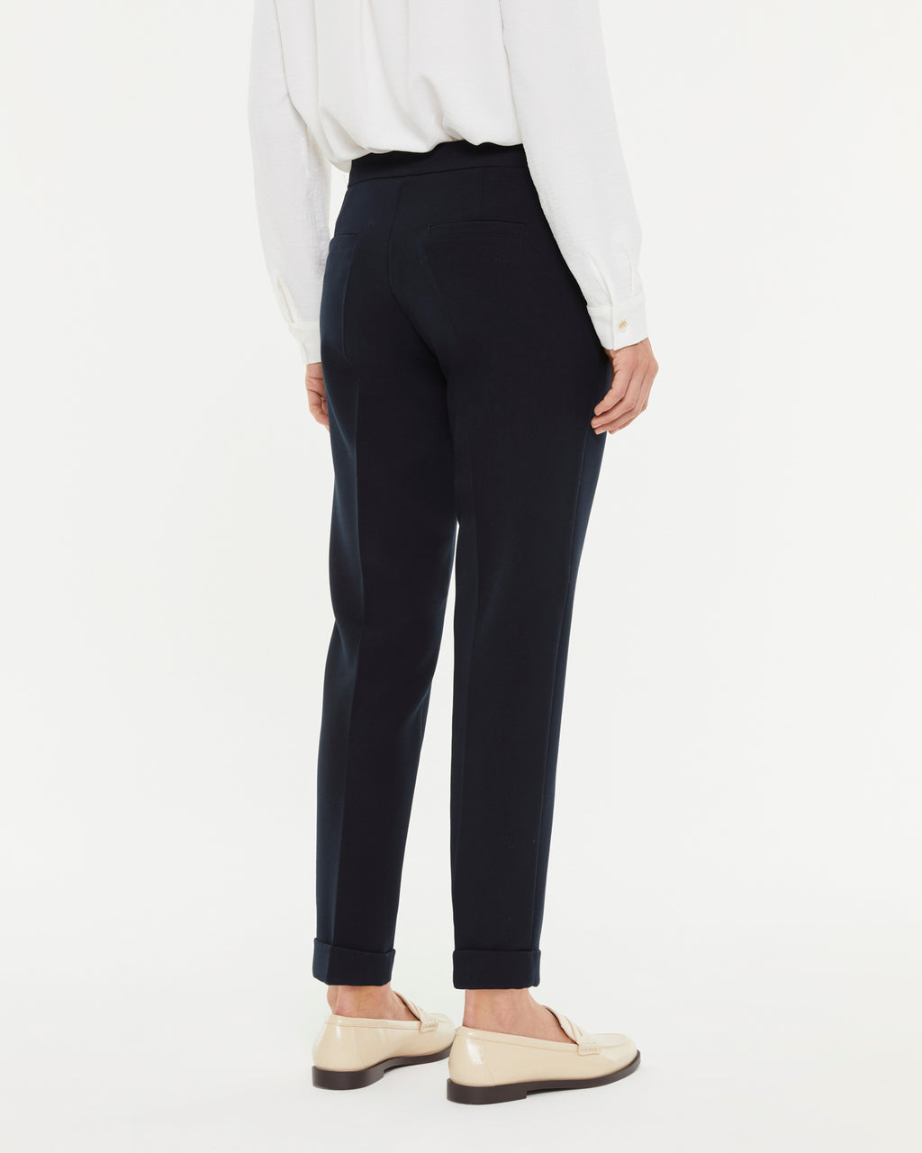 Pantalon droit femme en maille roma avec ourlet retroussé