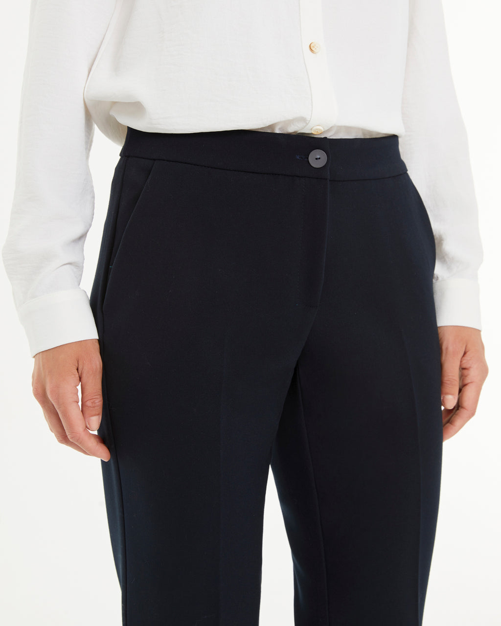Pantalon droit femme en maille roma avec ourlet retroussé