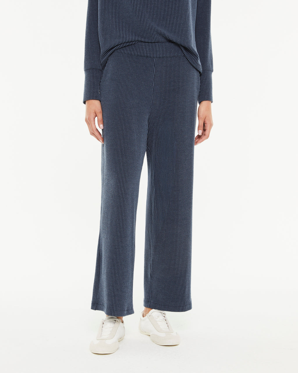 Pantalon large en tricot pour femme avec taille élastique
