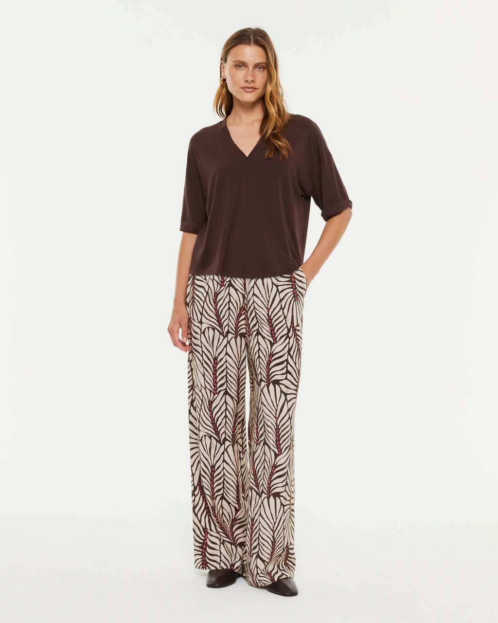 Pantalon large imprimé pour femme avec taille élastique