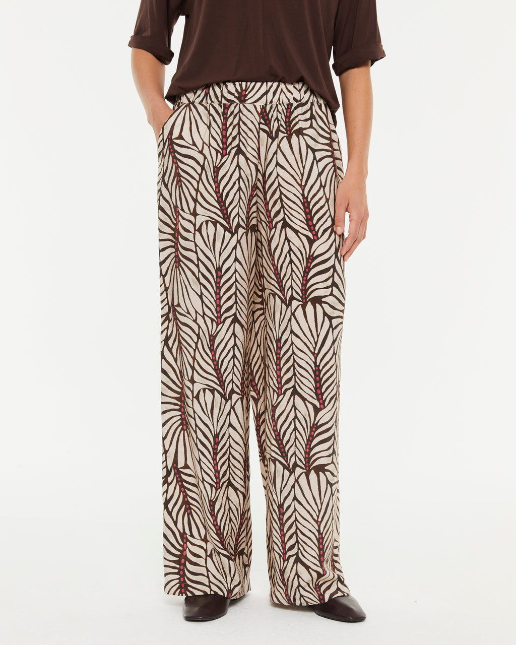 Pantalon large imprimé pour femme avec taille élastique