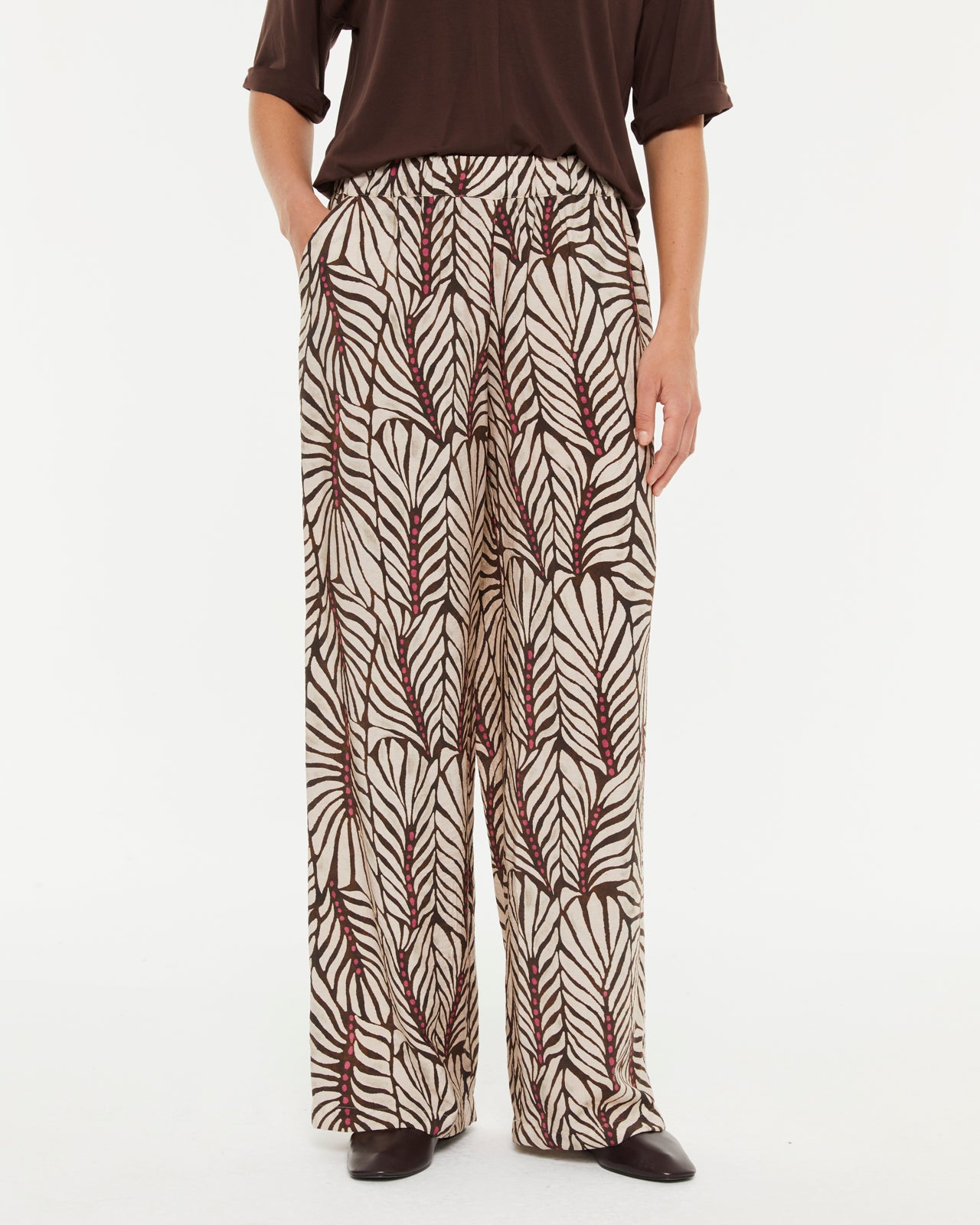 Pantalon large imprimé pour femme avec taille élastique