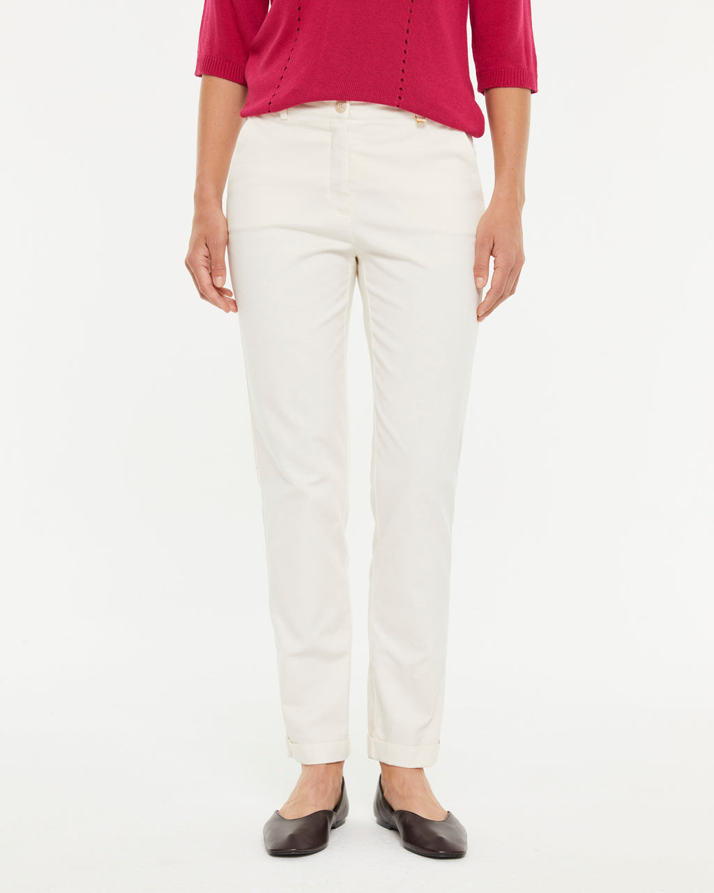 Pantalon femme avec ourlet à revers et poches latérales