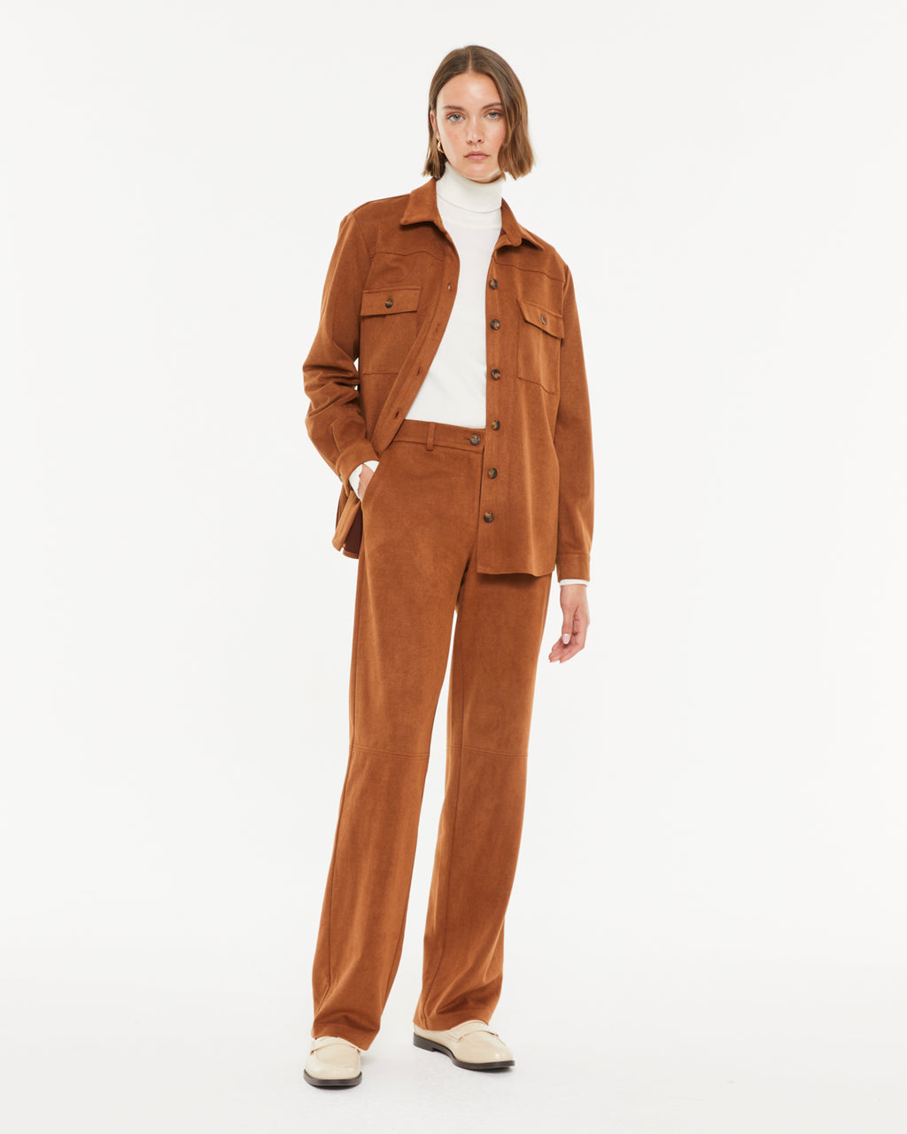 Veste surchemise effet daim pour femme