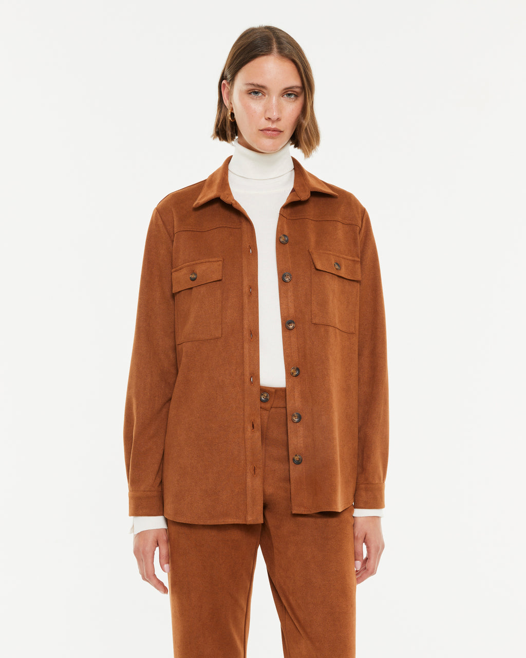 Veste surchemise effet daim pour femme