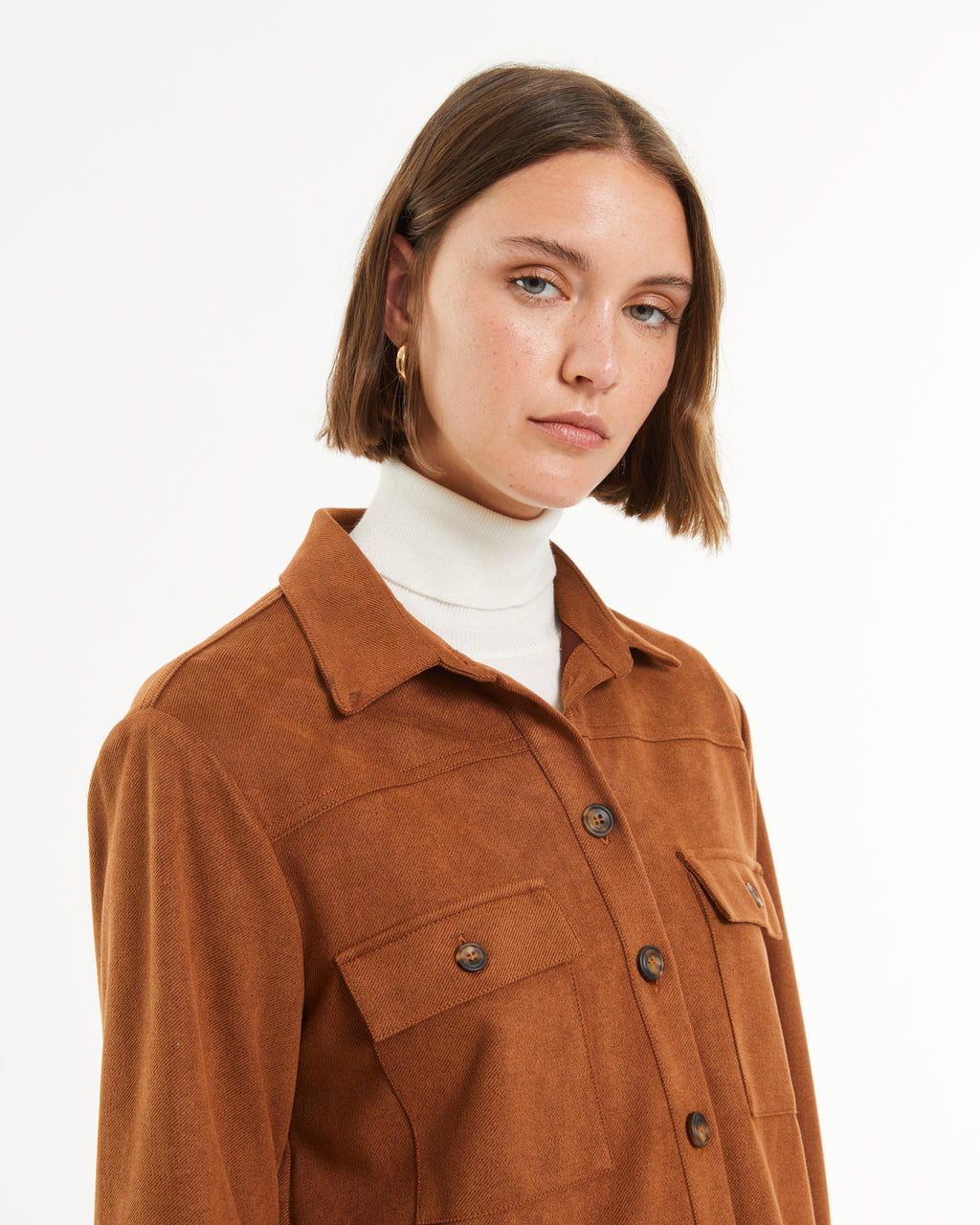 Veste surchemise effet daim pour femme