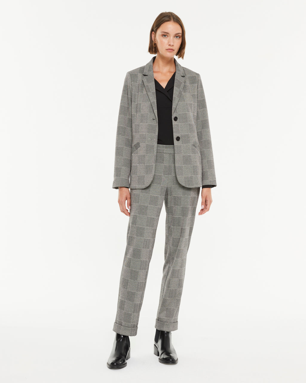 Blazer de mujer en punto estampado cuadros