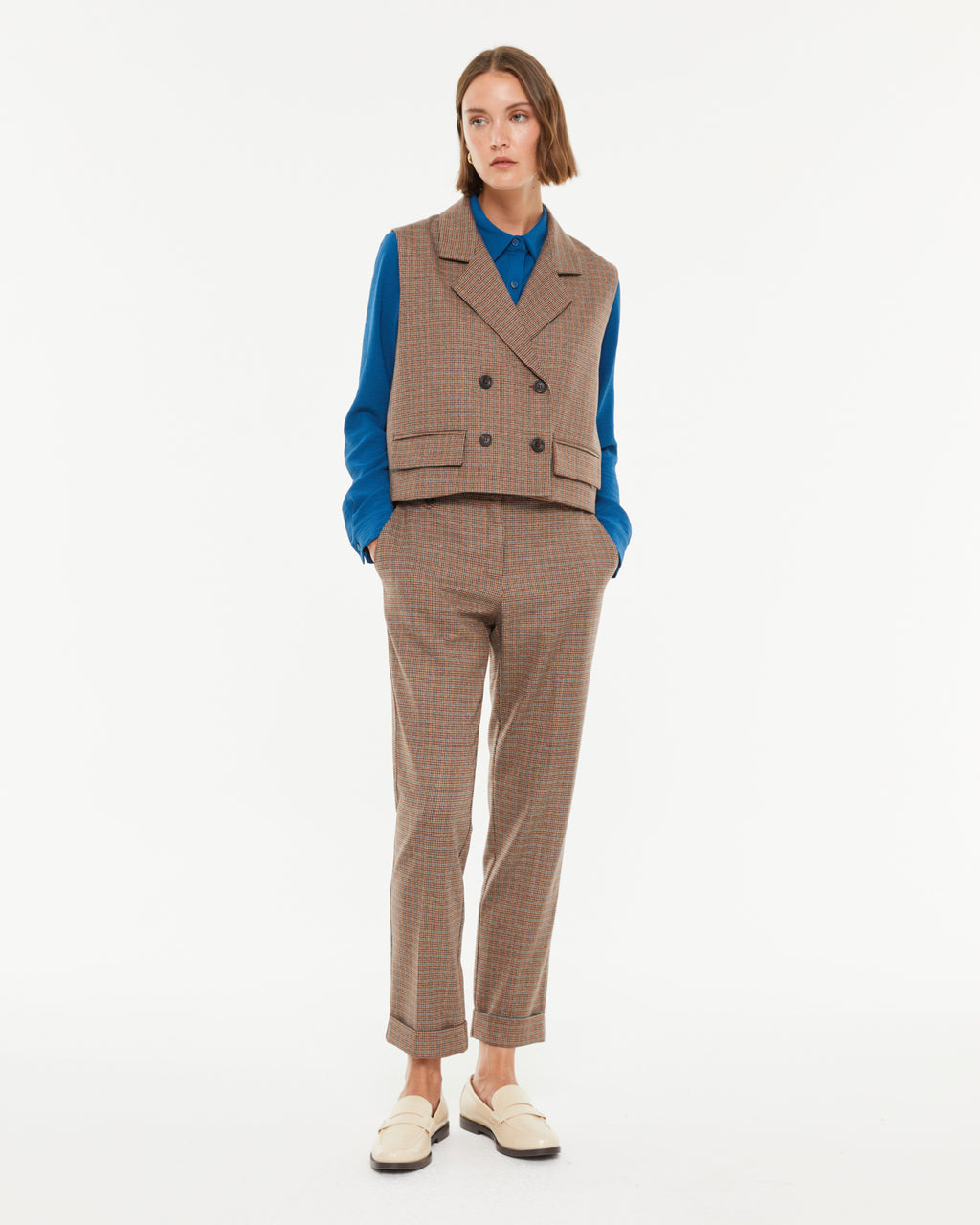 Gilet croisé à carreaux pour femme