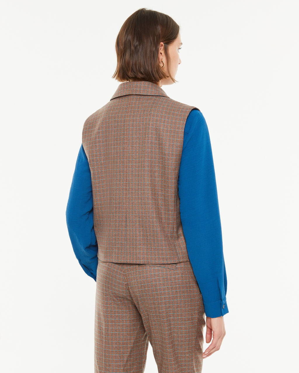 Chaleco de mujer estampado cuadros con doble botonadura