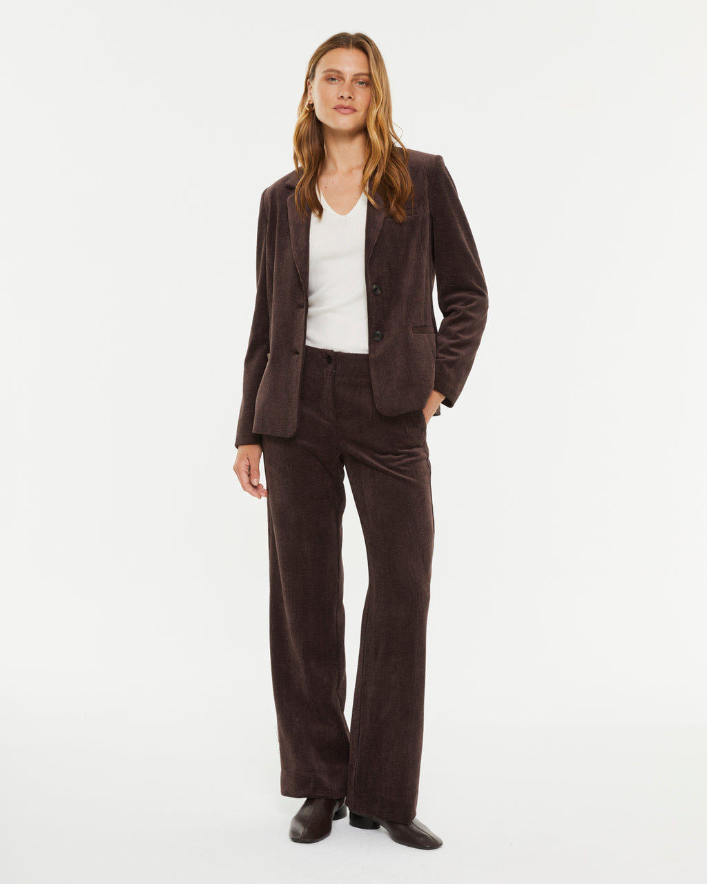 Blazer basique en velours côtelé pour femme avec col à revers