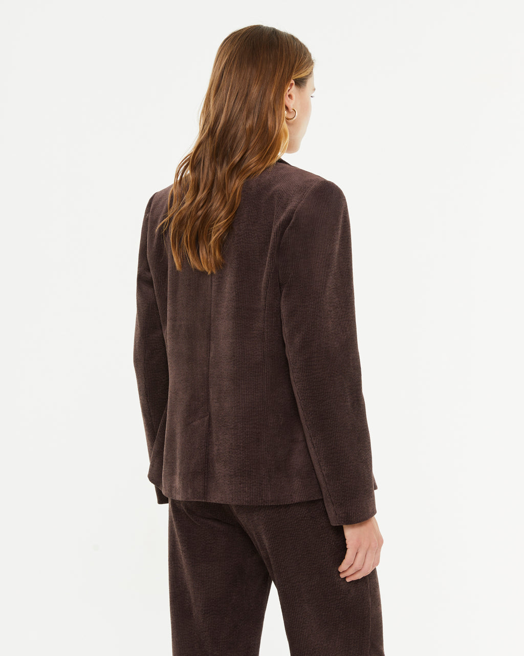 Blazer basique en velours côtelé pour femme avec col à revers