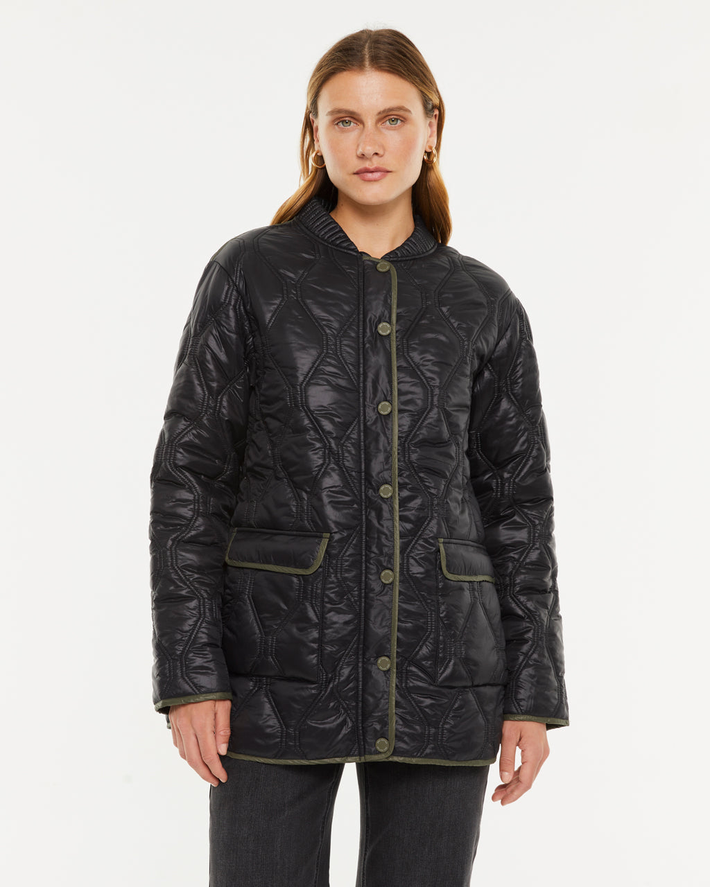 Parka de mujer acolchada bolsillos de plastrón