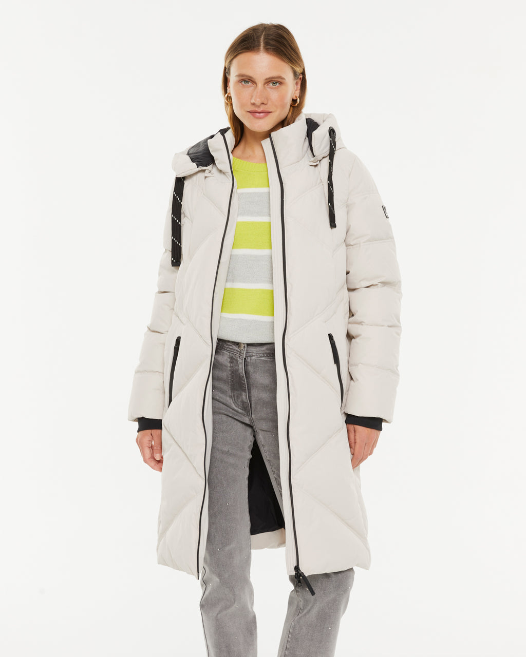 Parka larga de mujer bolsillos grandes capucha desmontable