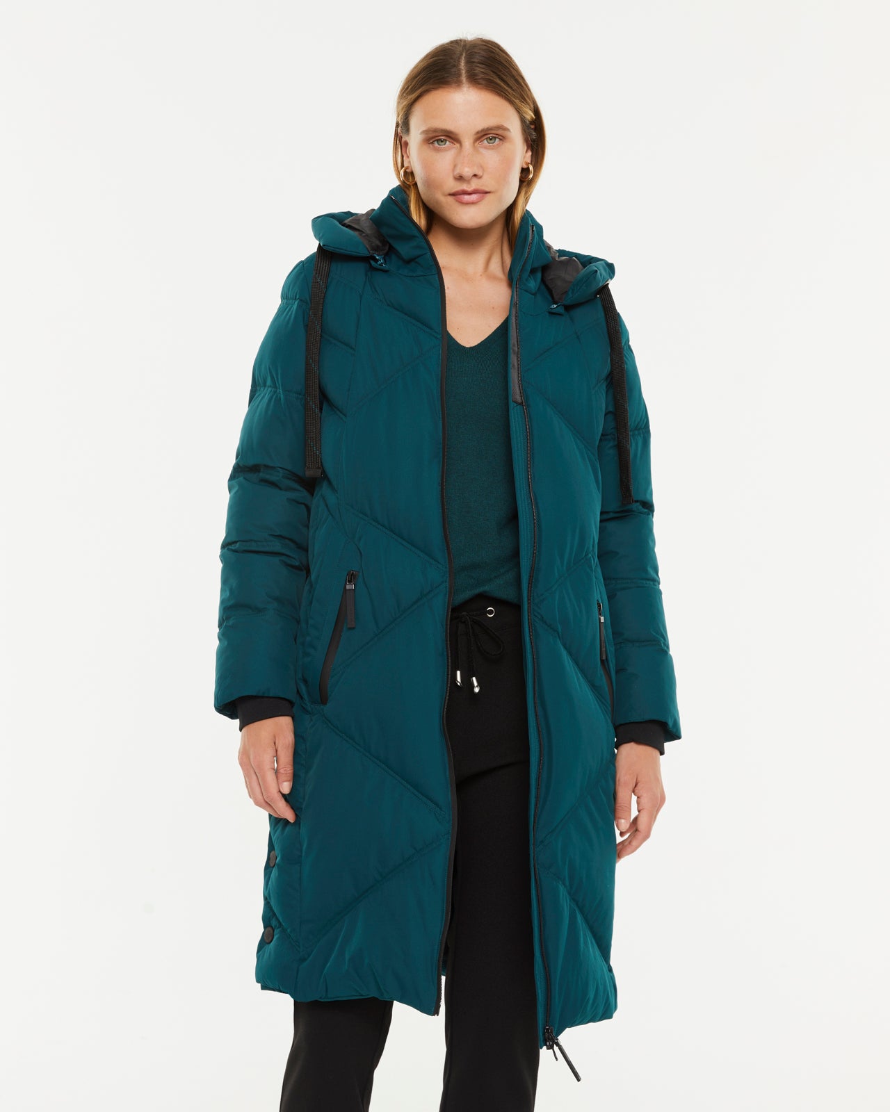 Parka larga de mujer bolsillos grandes capucha desmontable