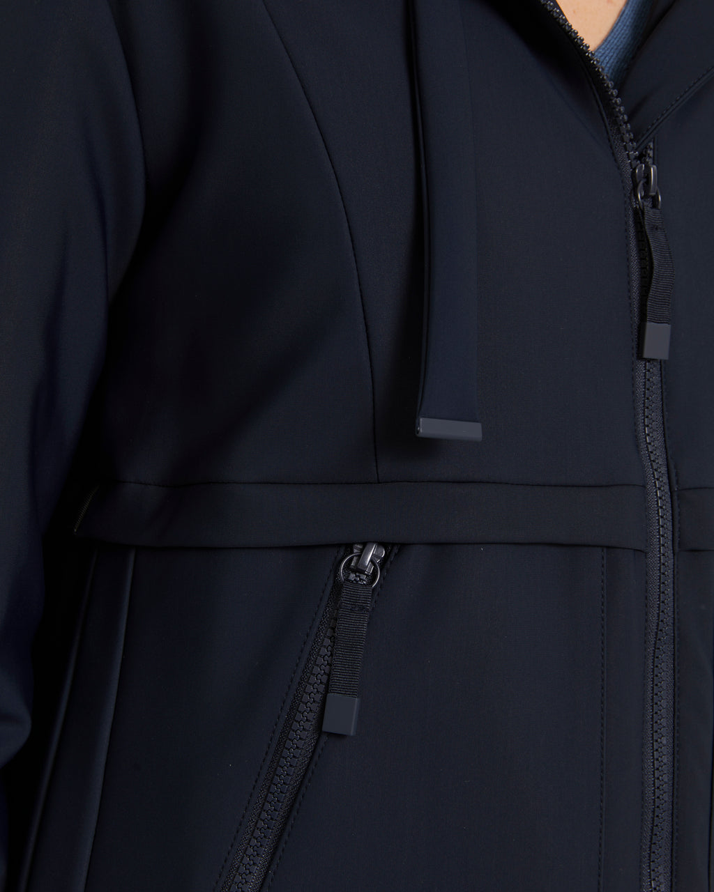 Parka larga de mujer con capucha y cremalleras