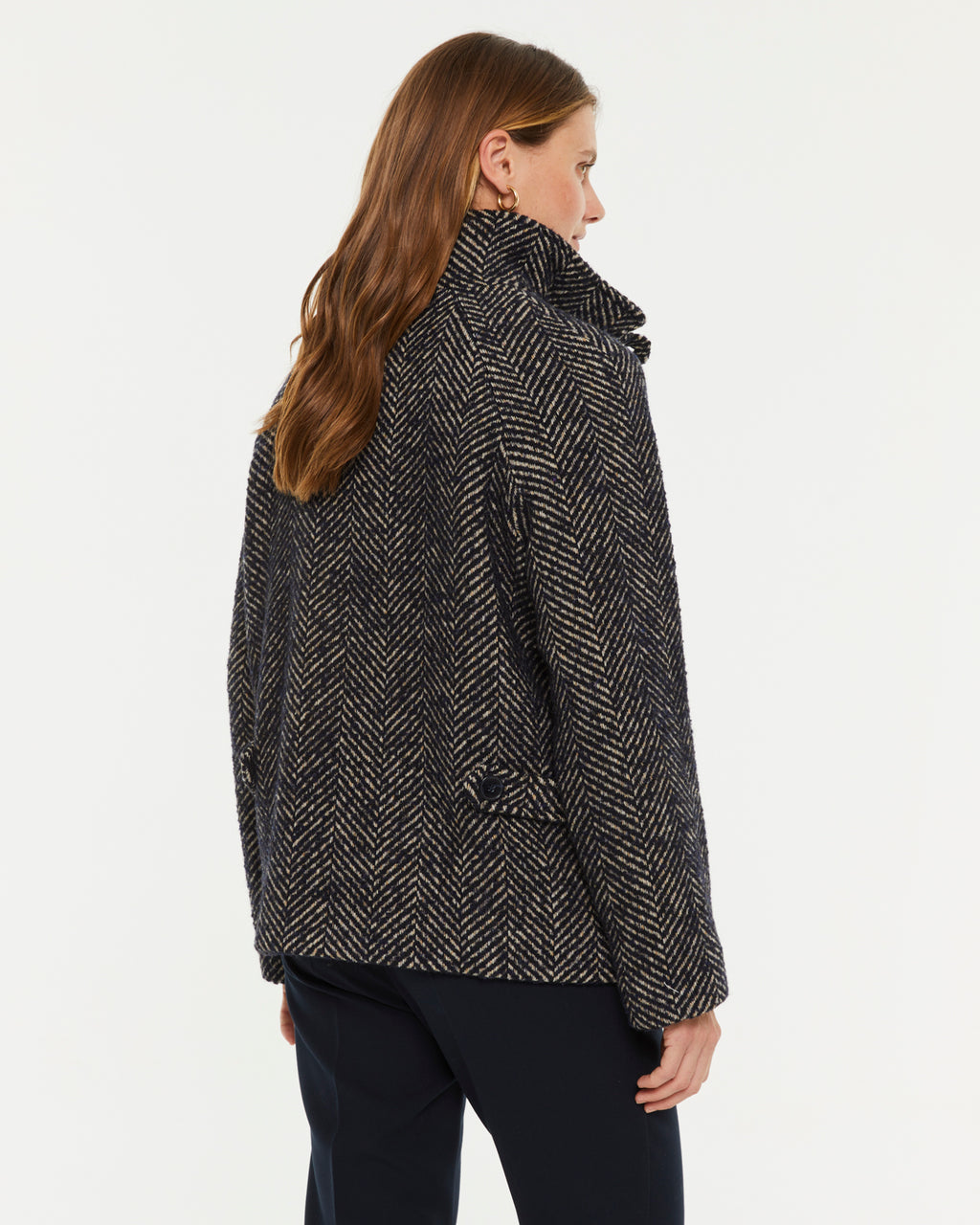Women's herringbone print coat with high neck