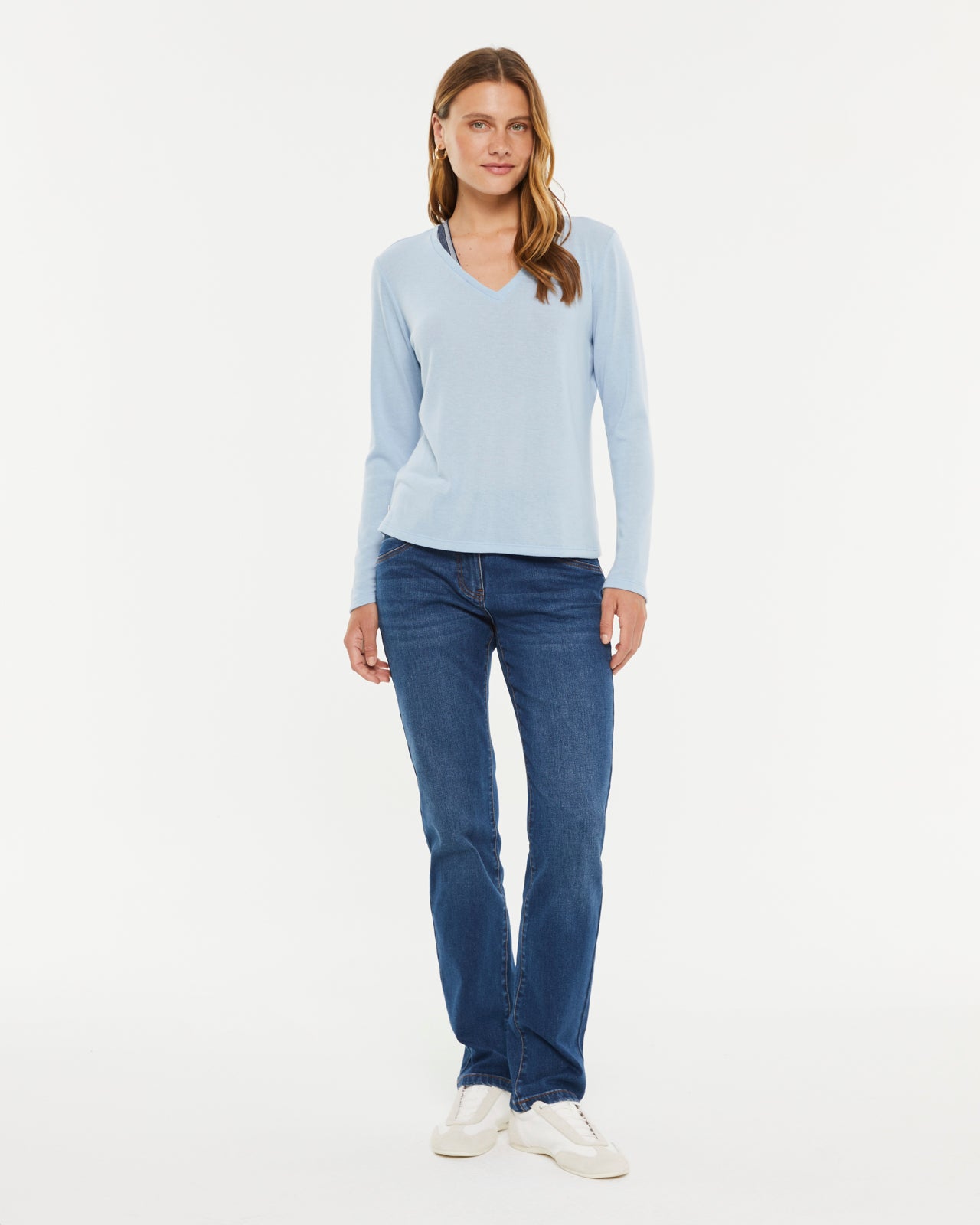 Camiseta de mujer escote pico manga larga