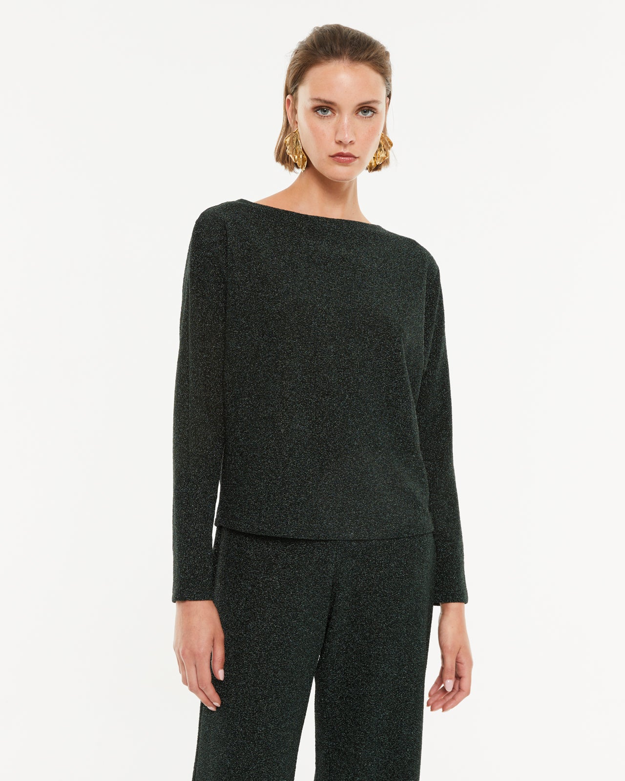 Women's long-sleeved boat-neck T-shirt