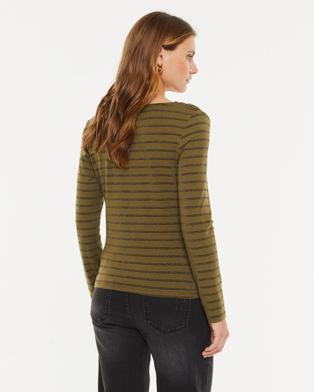Camiseta de mujer estampado rayas lurex escote asimétrico