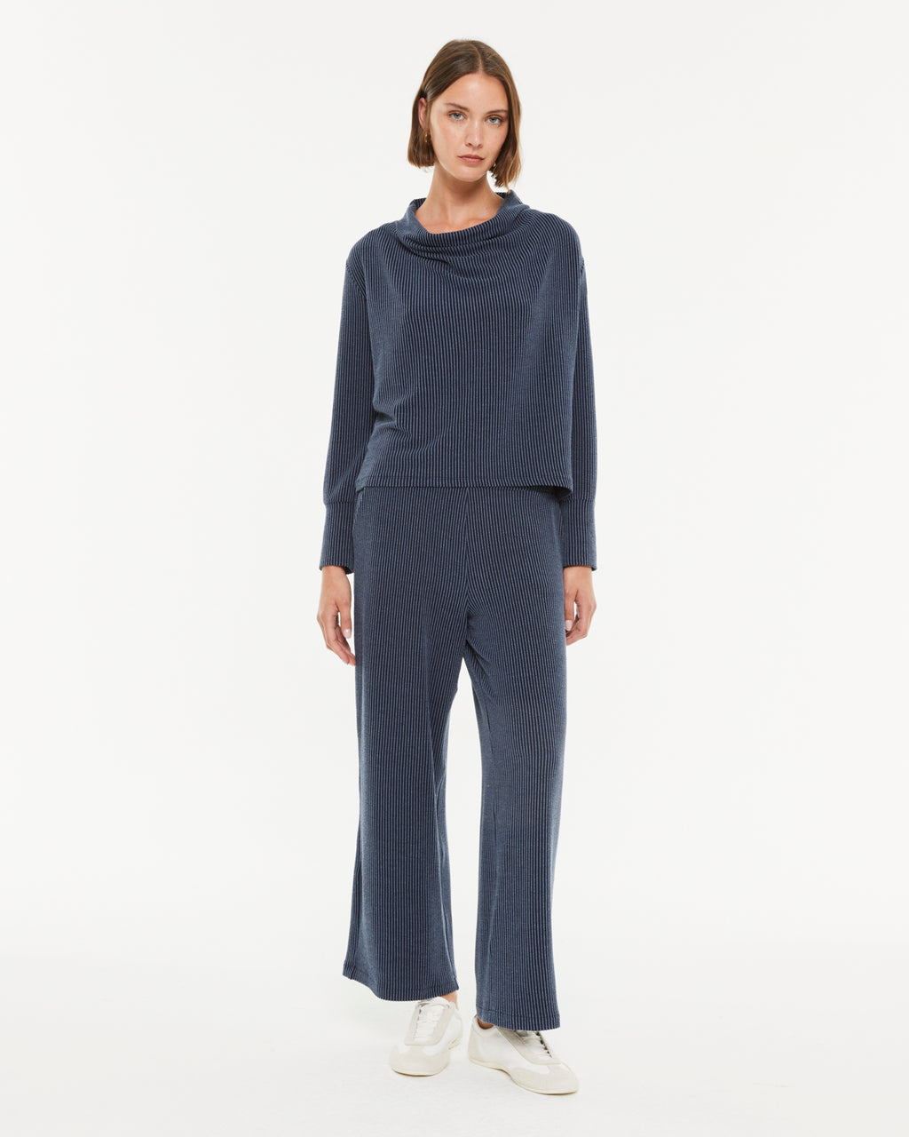 T-shirt en maille côtelée à manches longues pour femme